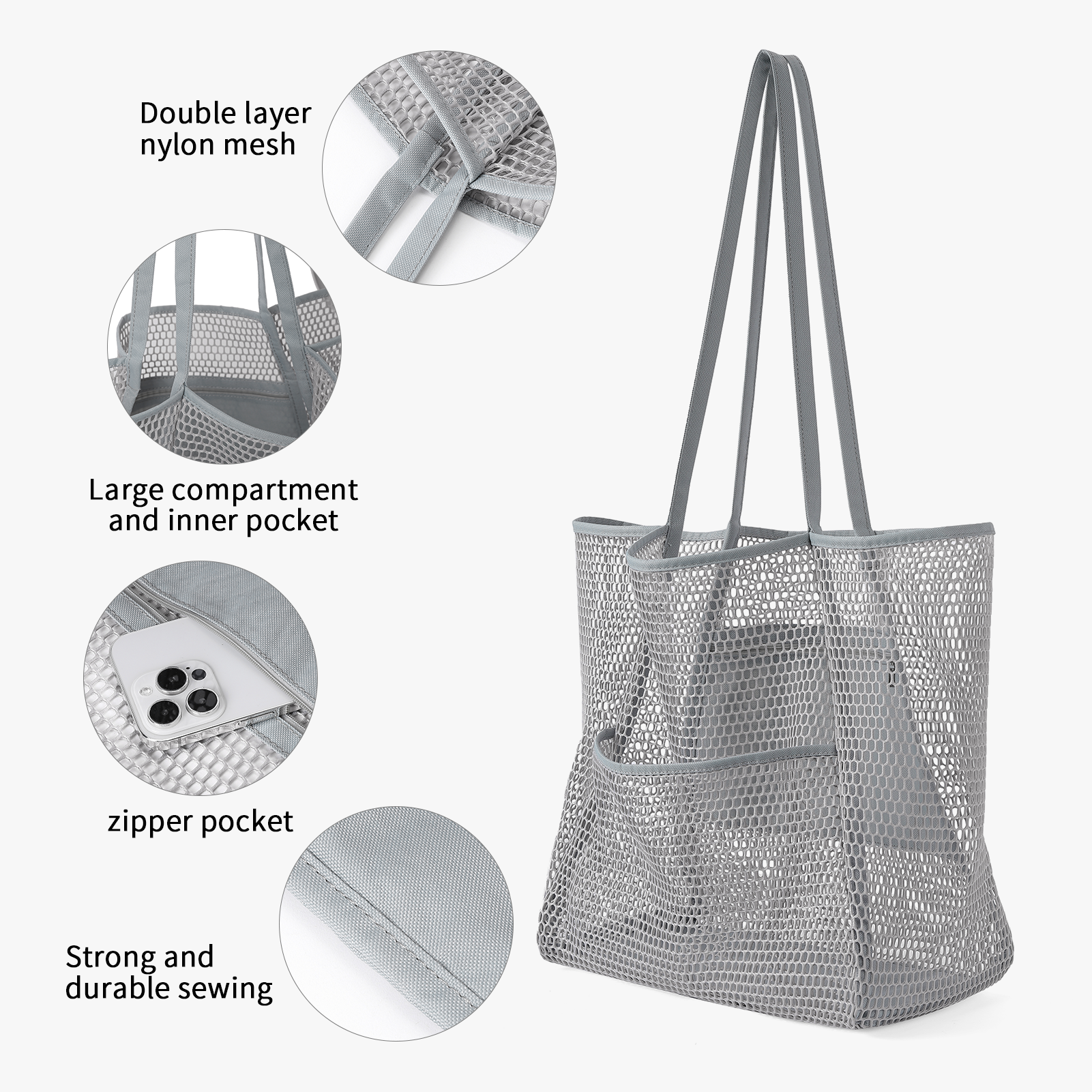 CLUCI Mesh Tote Bag Beach Tote Bag Essentials For Women Shoulder Handbags