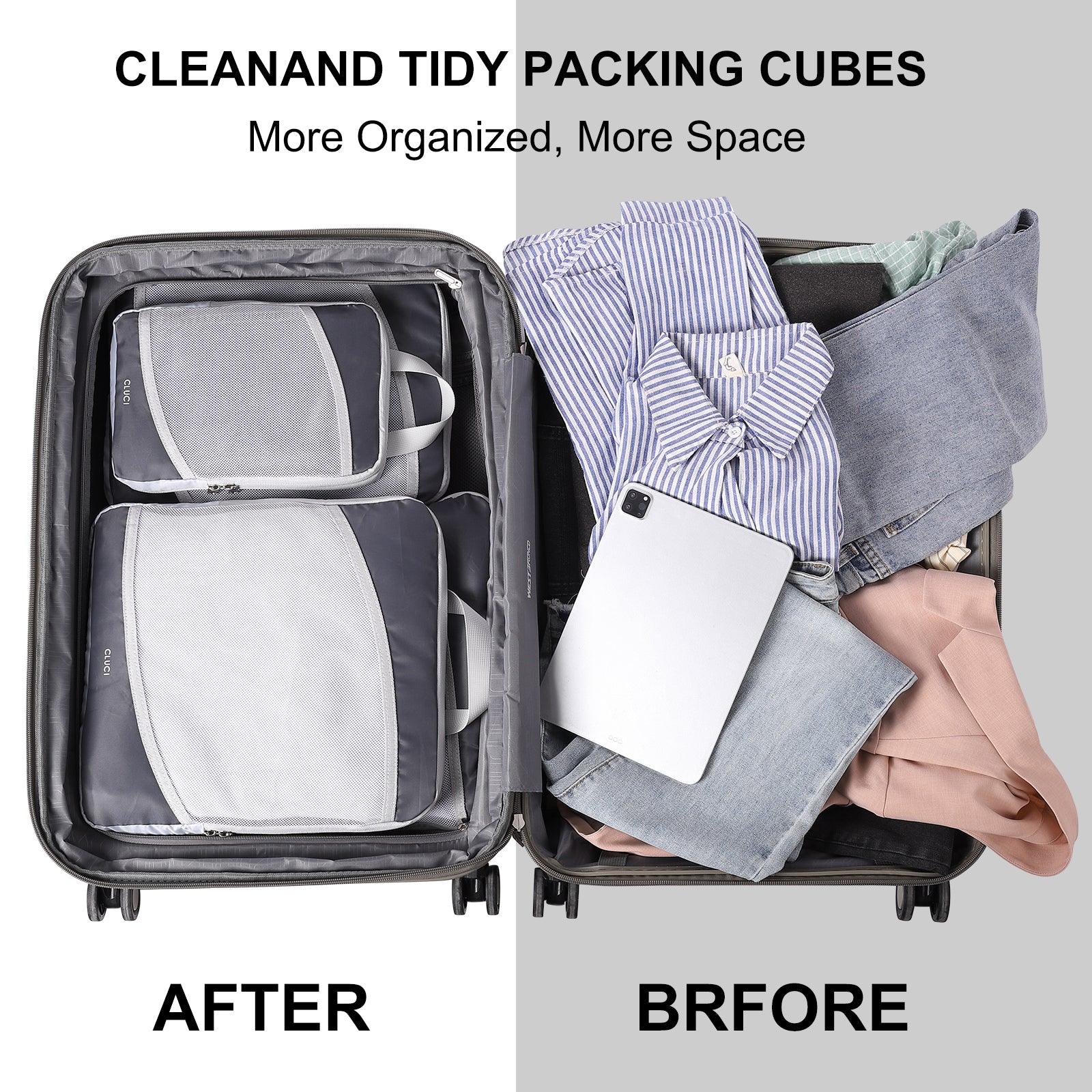 Compression Packing Cubes for Suitcase,CLUCI 4 Set Travel Essentials Organizer Bags for Luggage Travel Accessories