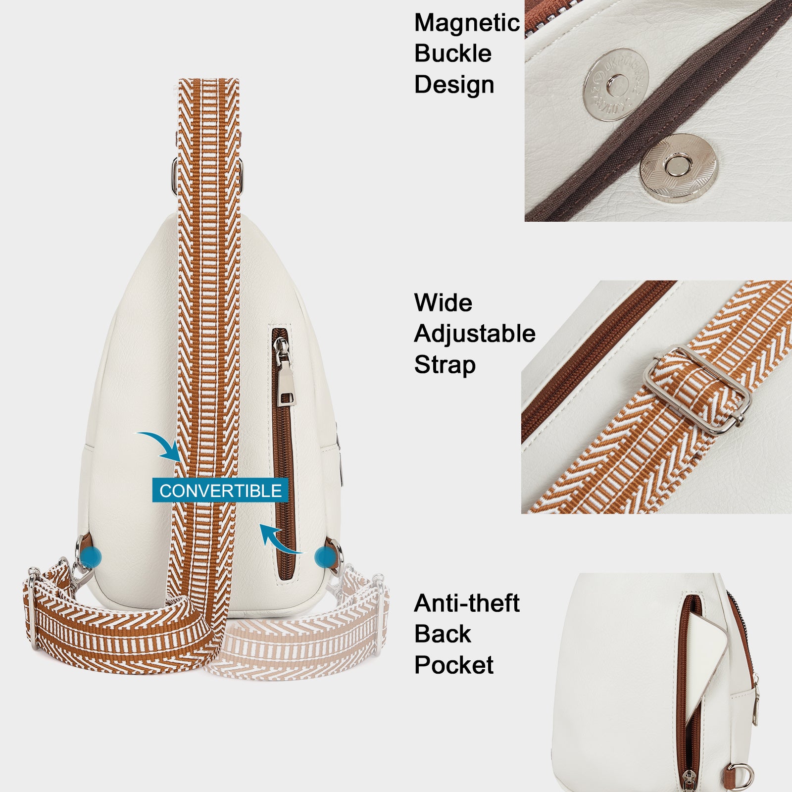 CLUCI Vegan Leather Sling Bag for Women Fanny Pack Crossbody Bags Chest Bag With Guitar Strap