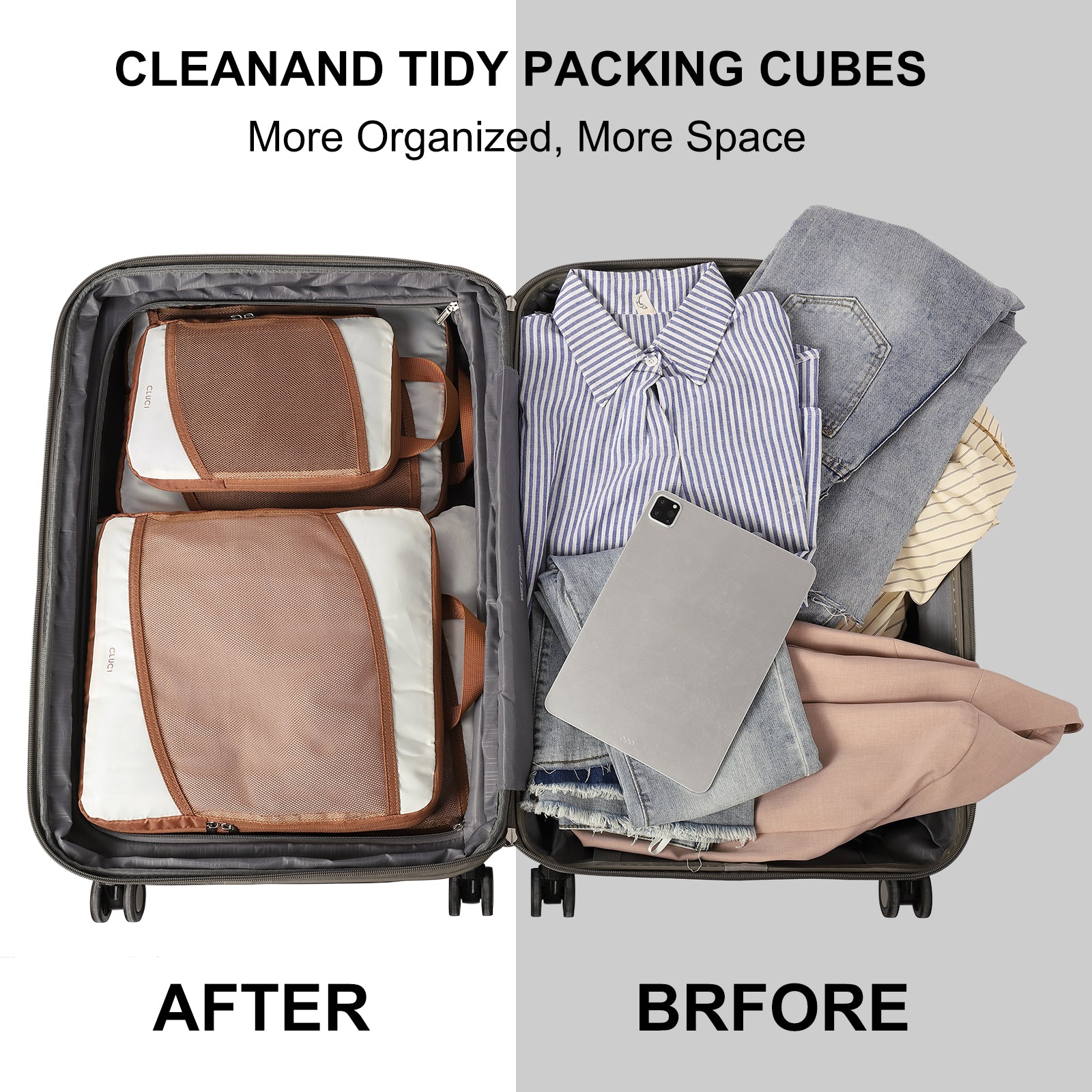 Compression Packing Cubes for Suitcase,CLUCI 4 Set Travel Essentials Organizer Bags for Luggage Travel Accessories