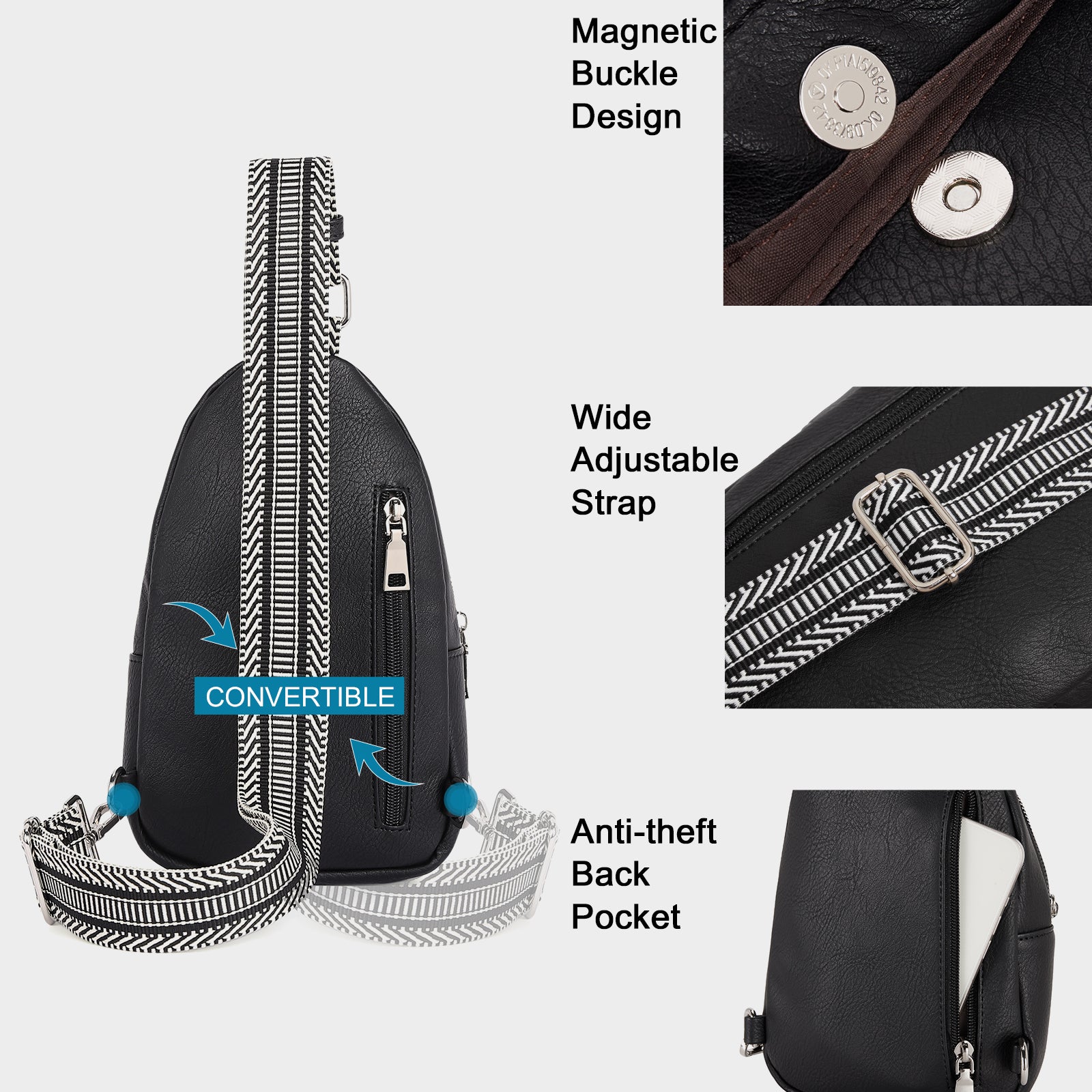 CLUCI Vegan Leather Sling Bag for Women Fanny Pack Crossbody Bags Chest Bag With Guitar Strap