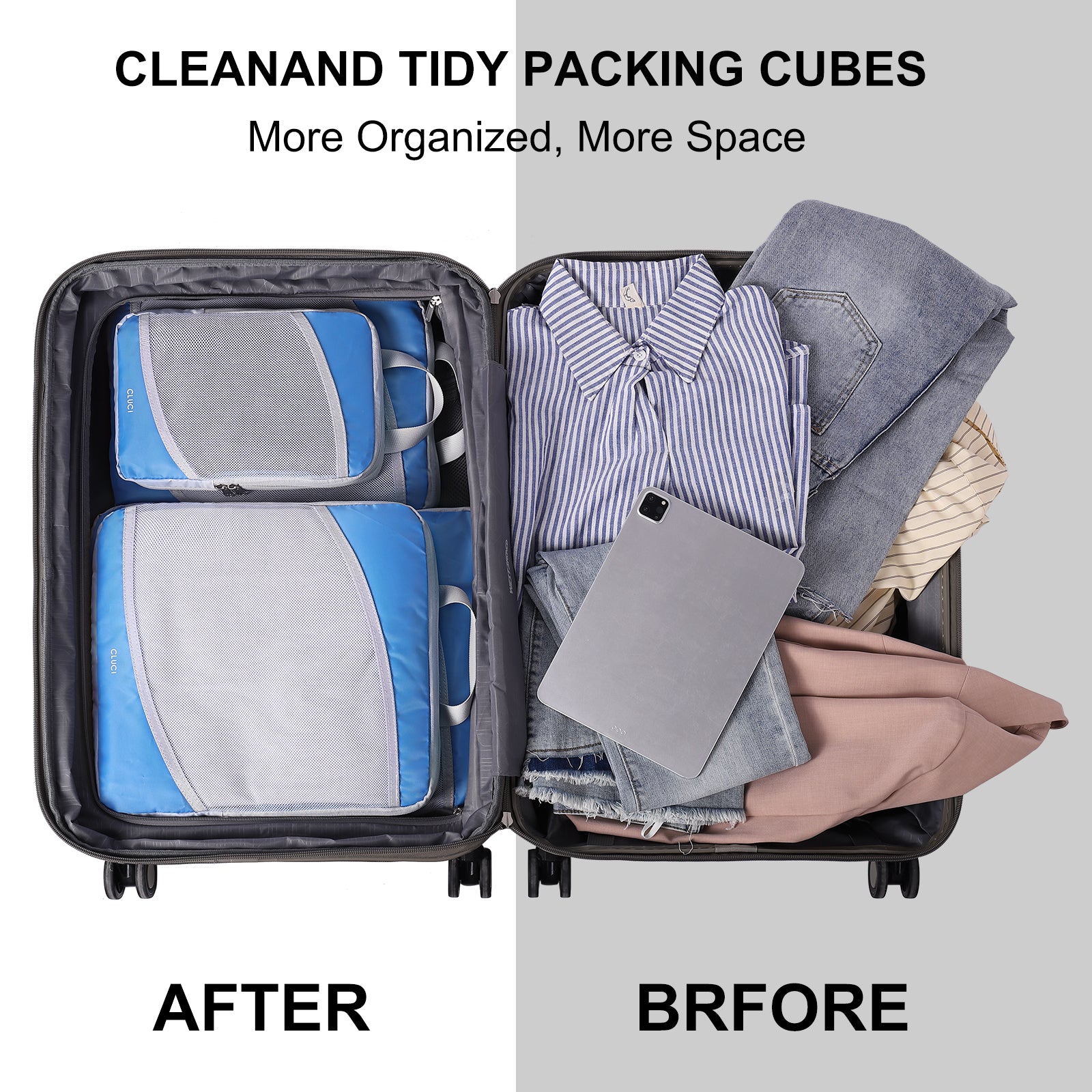 Compression Packing Cubes for Suitcase,CLUCI 4 Set Travel Essentials Organizer Bags for Luggage Travel Accessories