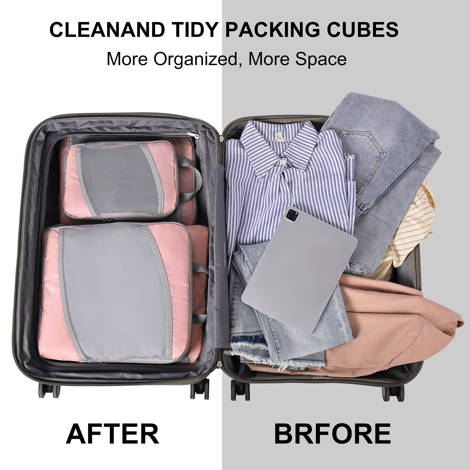 Compression Packing Cubes for Suitcase,CLUCI 4 Set Travel Essentials Organizer Bags for Luggage Travel Accessories