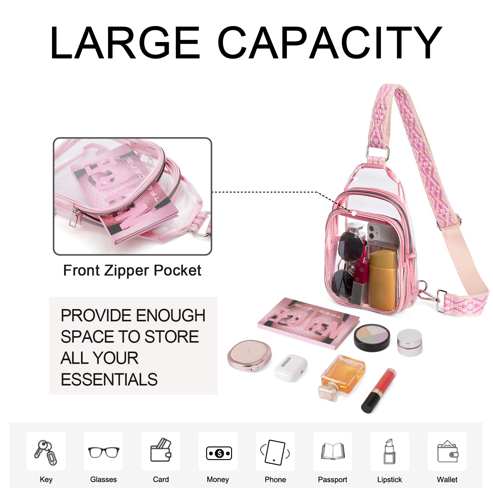 CLUCI Stadium TPU Transparent Clear Sling Bag Approved for Women with Adjustable Strap