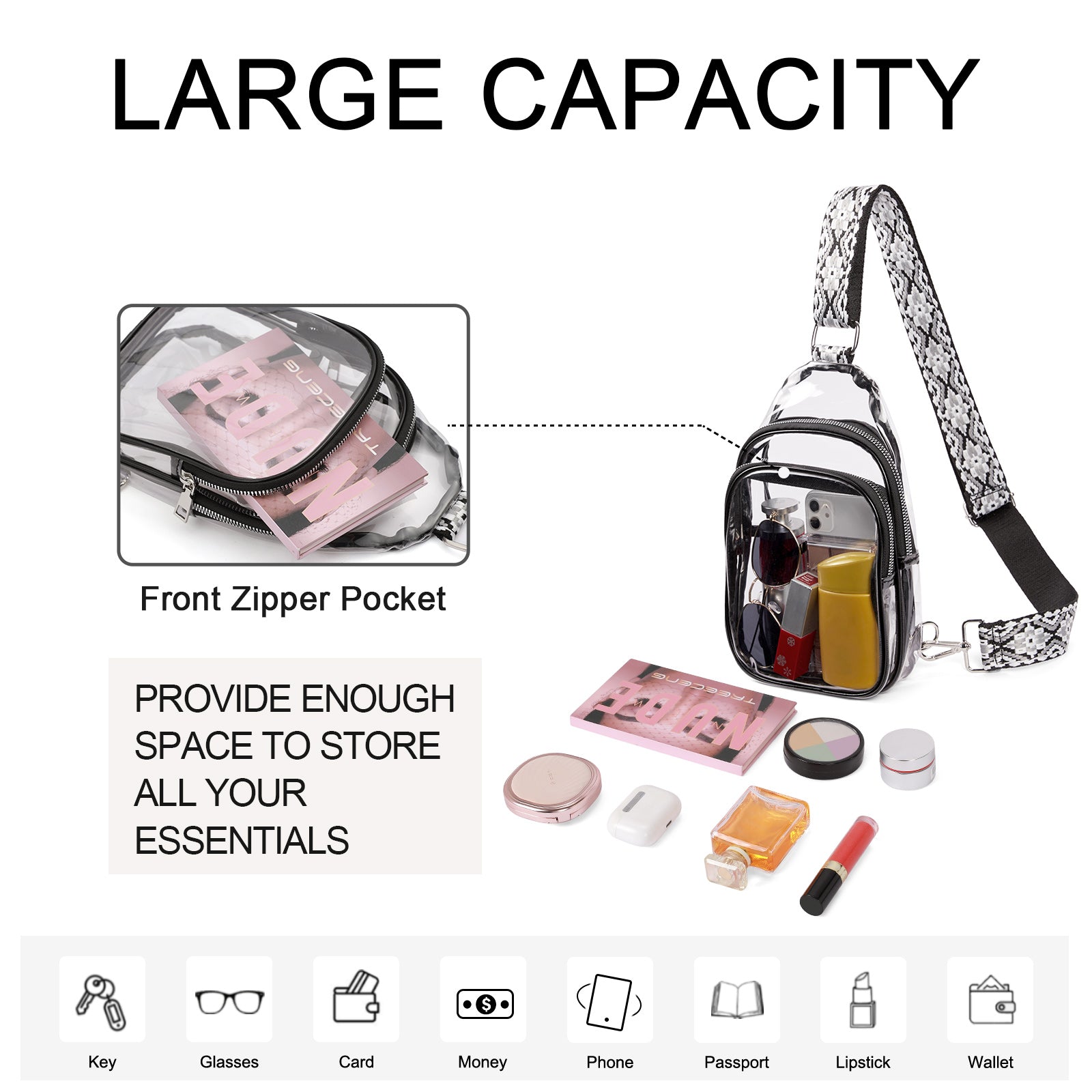CLUCI Stadium TPU Transparent Clear Sling Bag Approved for Women with Adjustable Strap