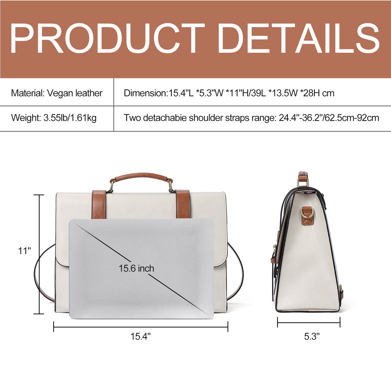 CLUCI Briefcase for Women 15.6 inch Vegan Leather laptop backpack Messenger Bag Large Computer Handbags for Work