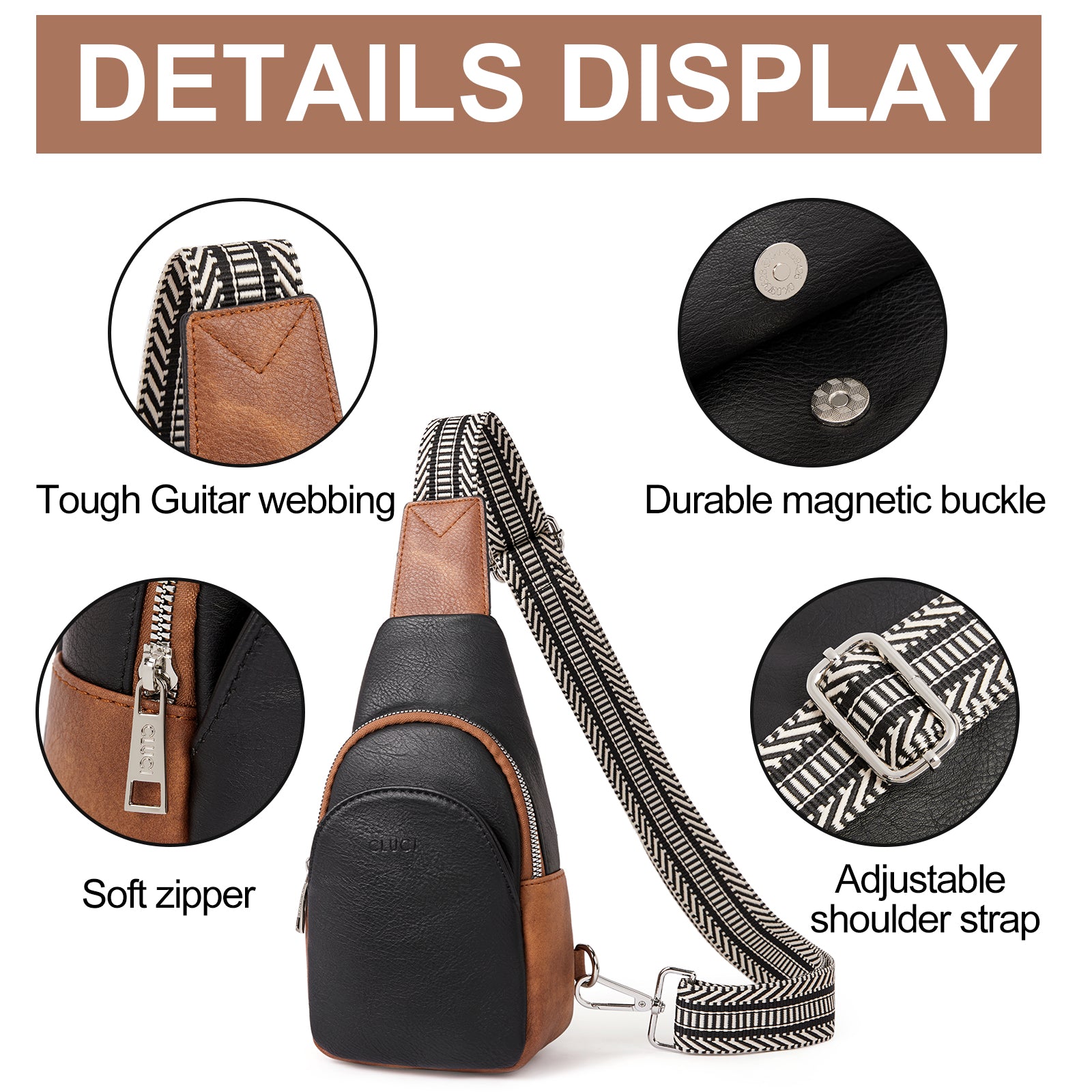 CLUCI Faux Leather Small Sling Bag Fashion Waist Packs with Guitar Strap for Women's Fanny Packs