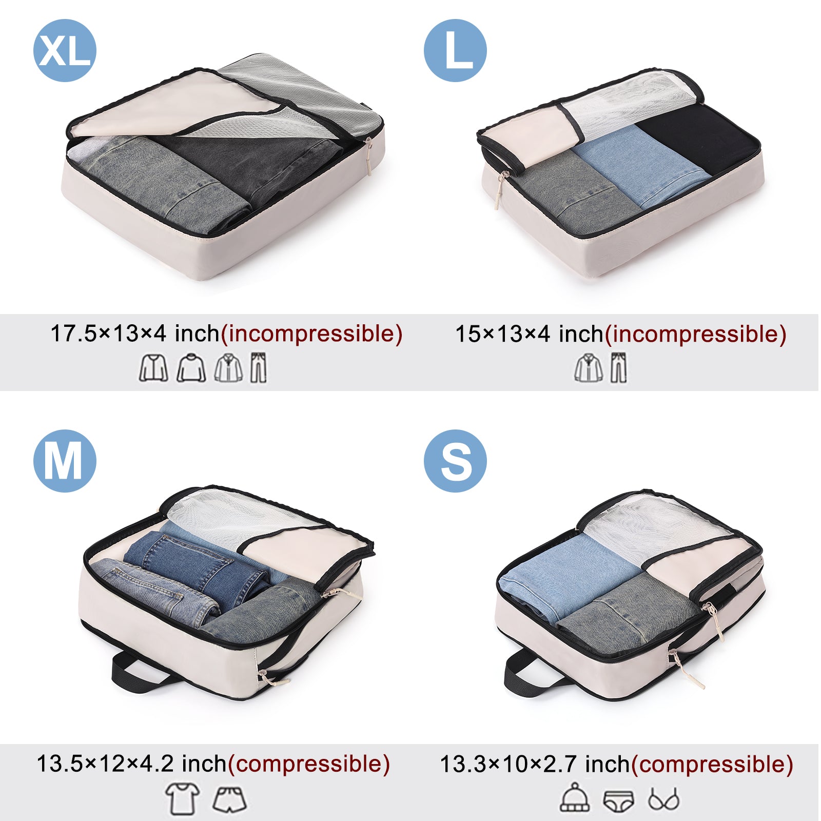 CLUCI Ultralight Packing Cubes 7 Set,Travel Essentials include 2 Compression Packing Cubes for Suitcase 2 Packing Organizers With 1 Shoe Bag,1makeup bag and 1 Medicine bag