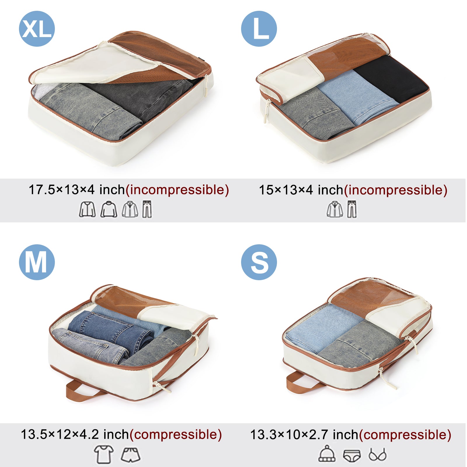 CLUCI Ultralight Packing Cubes 7 Set,Travel Essentials include 2 Compression Packing Cubes for Suitcase 2 Packing Organizers With 1 Shoe Bag,1makeup bag and 1 Medicine bag