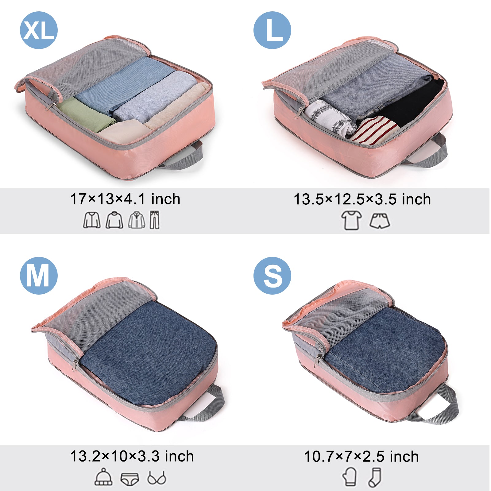 Compression Packing Cubes for Suitcase,CLUCI 4 Set Travel Essentials Organizer Bags for Luggage Travel Accessories