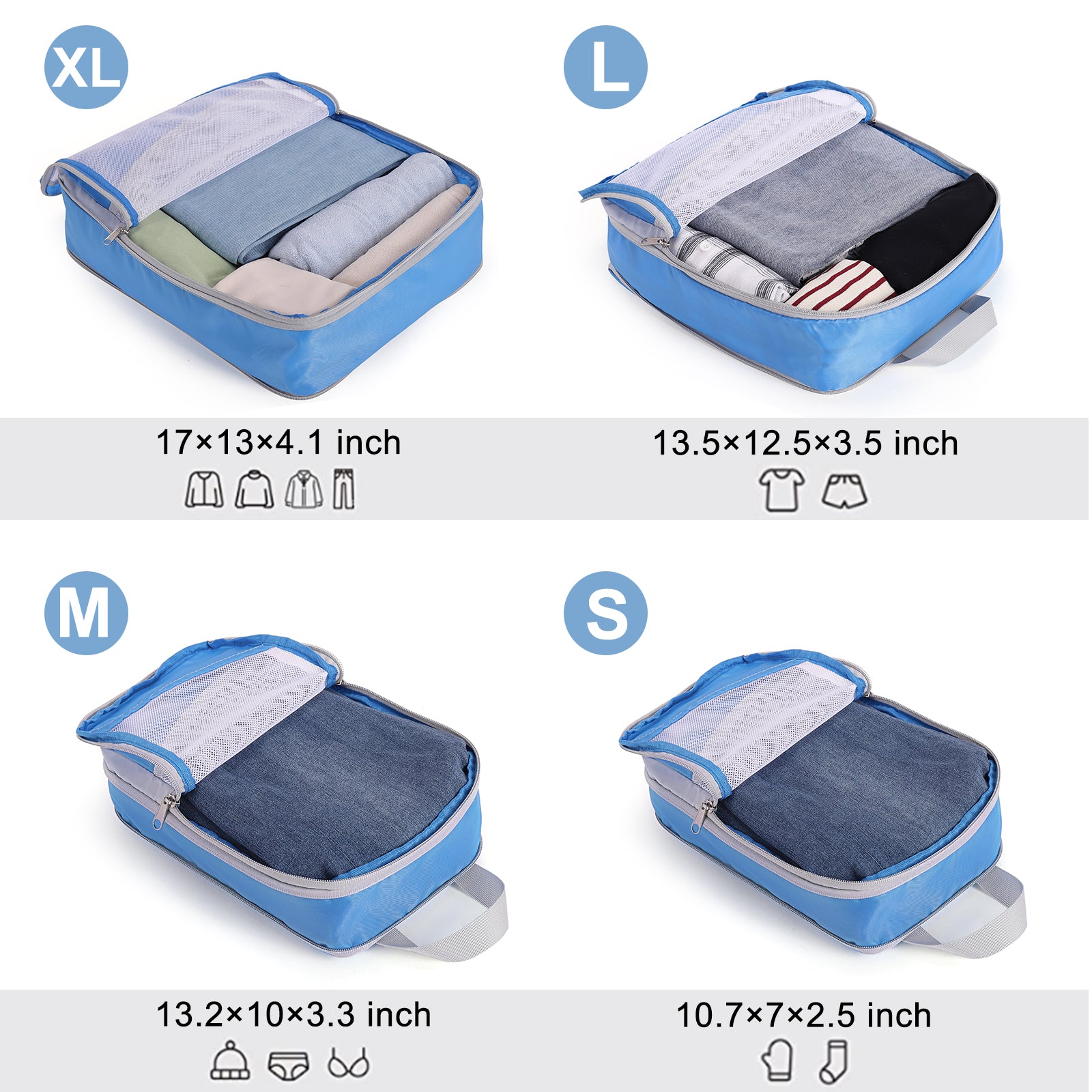 Compression Packing Cubes for Suitcase,CLUCI 4 Set Travel Essentials Organizer Bags for Luggage Travel Accessories