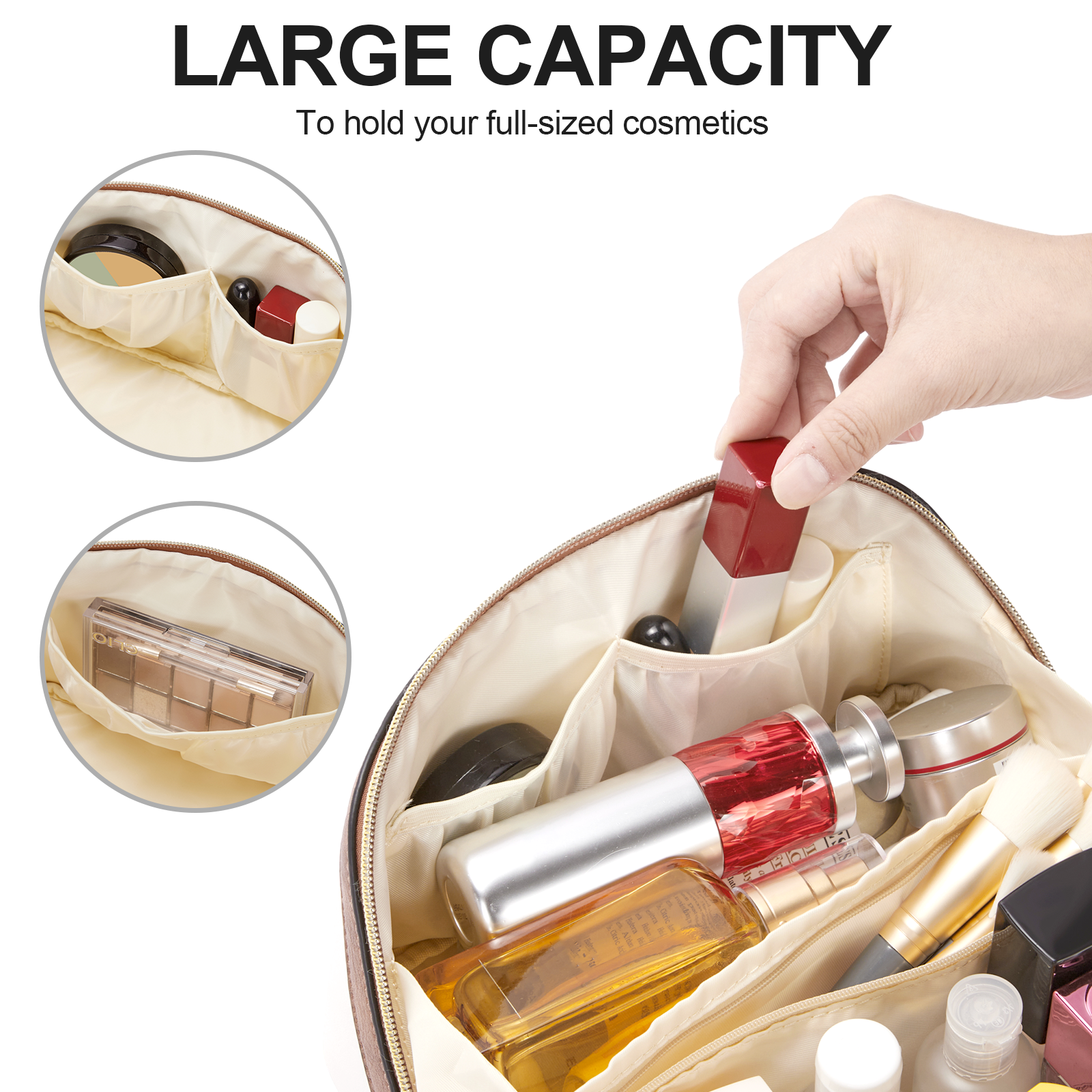 CLUCI Makeup Bag PU Leather Waterproof Large Capacity Cosmetic Bag Organizer Toiletry Bag with Handle and Divider Travel Bag