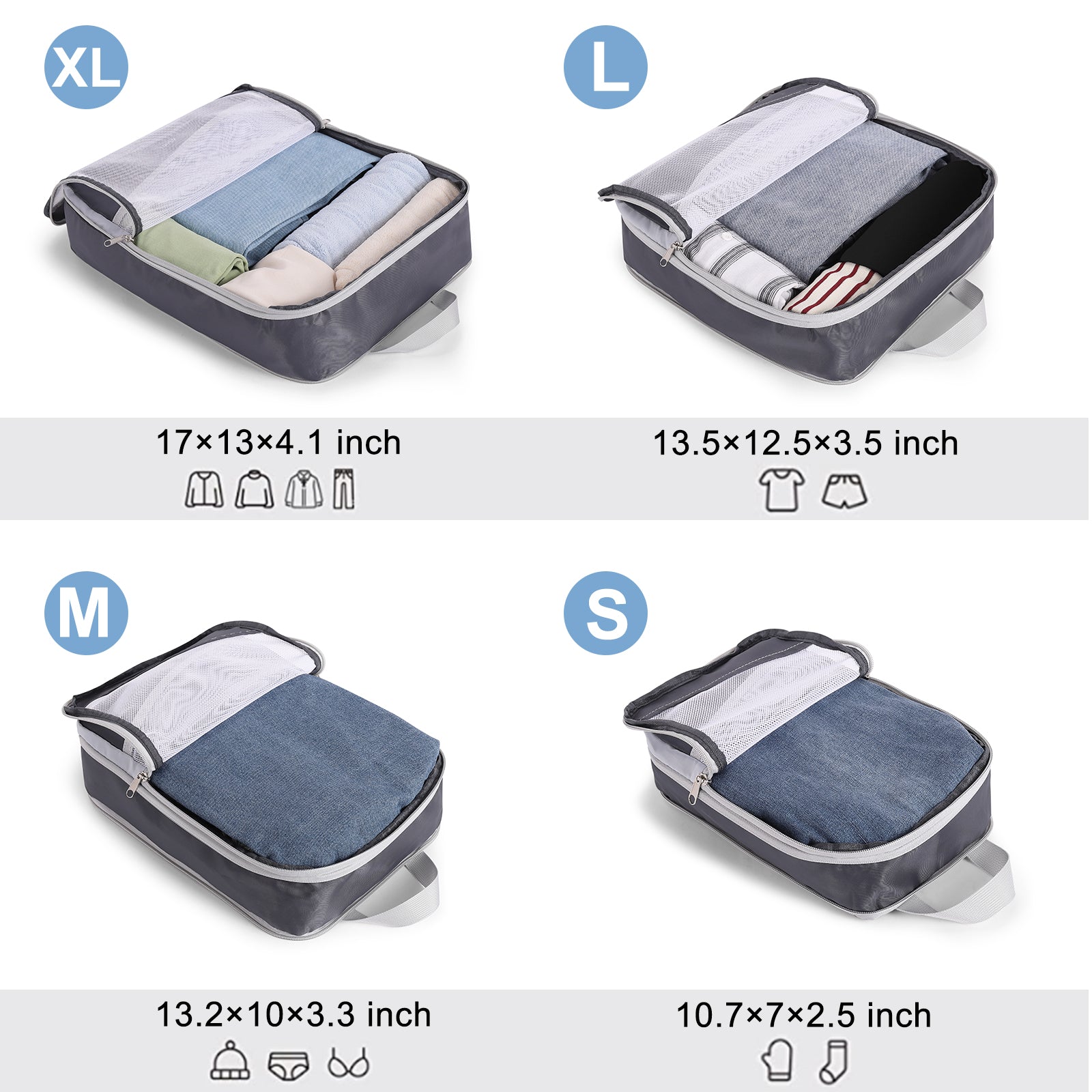 Compression Packing Cubes for Suitcase,CLUCI 4 Set Travel Essentials Organizer Bags for Luggage Travel Accessories