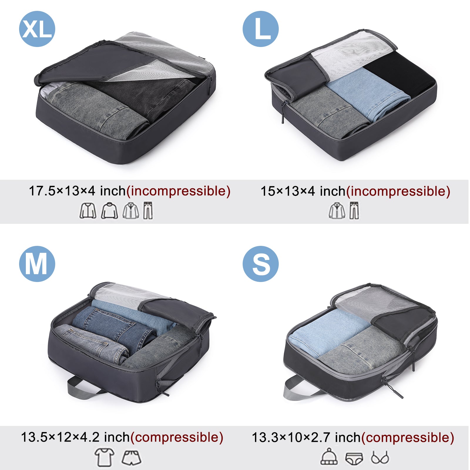 CLUCI Ultralight Packing Cubes 7 Set,Travel Essentials include 2 Compression Packing Cubes for Suitcase 2 Packing Organizers With 1 Shoe Bag,1makeup bag and 1 Medicine bag