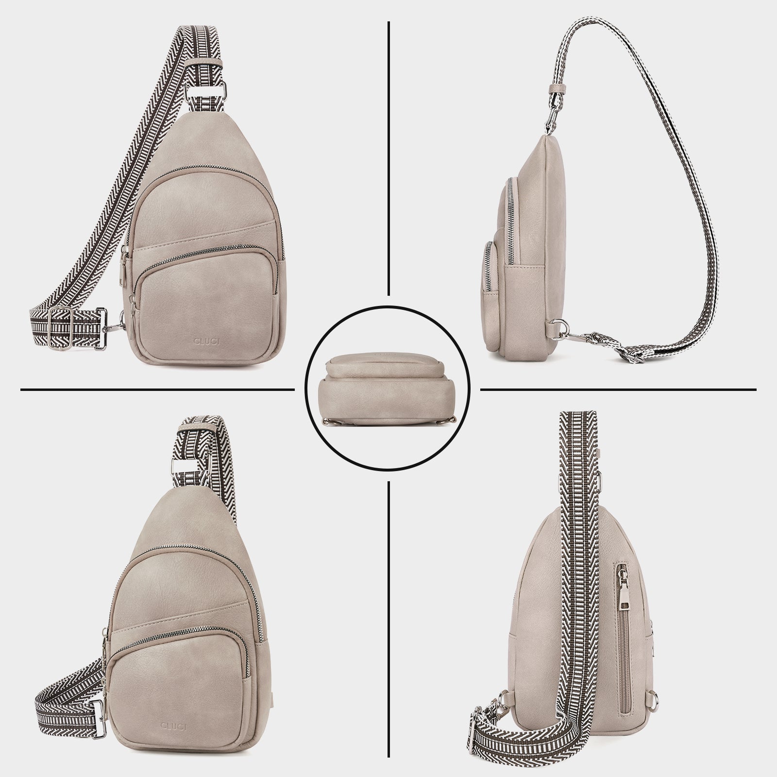 CLUCI Vegan Leather Sling Bag for Women Fanny Pack Crossbody Bags Chest Bag With Guitar Strap