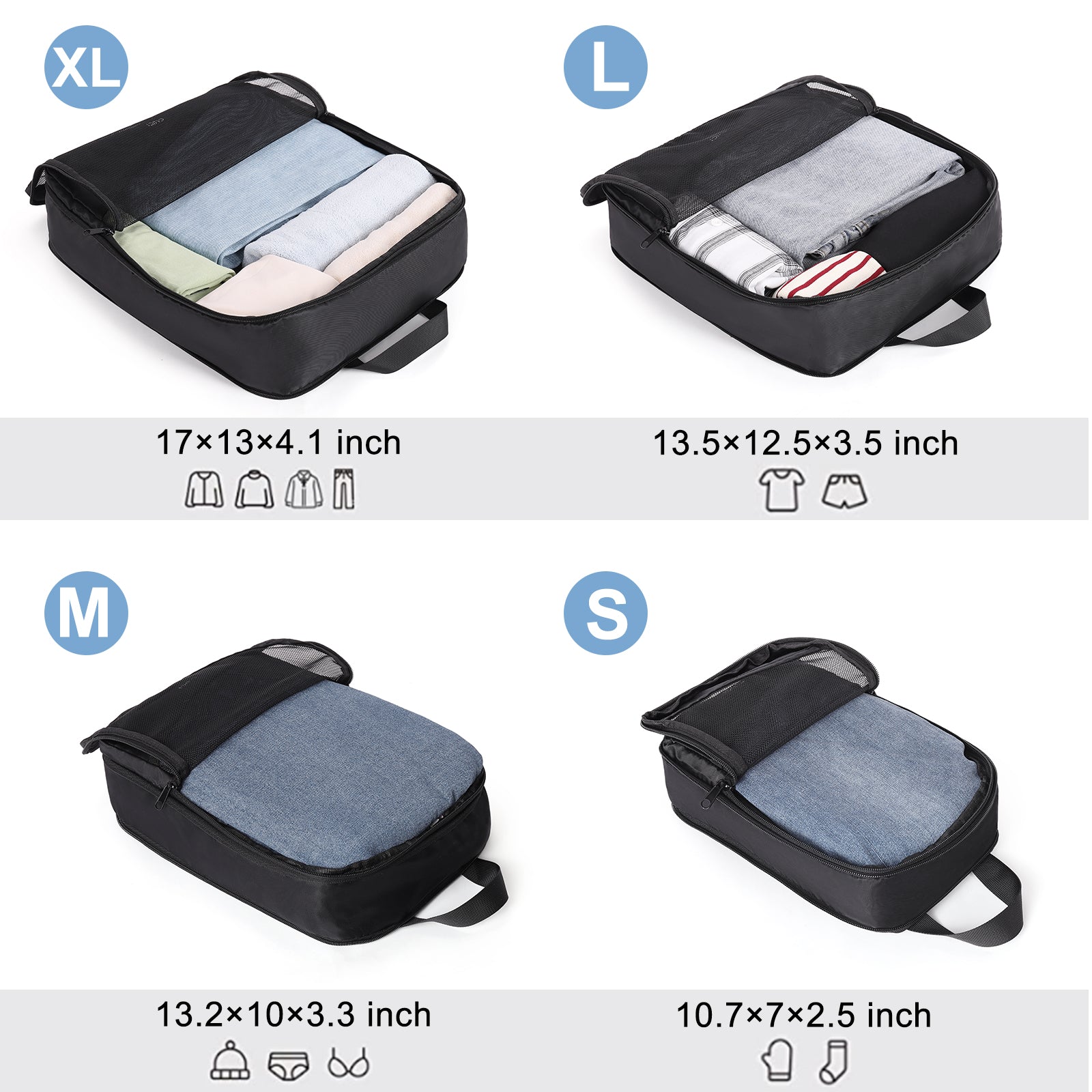 Compression Packing Cubes for Suitcase,CLUCI 4 Set Travel Essentials Organizer Bags for Luggage Travel Accessories
