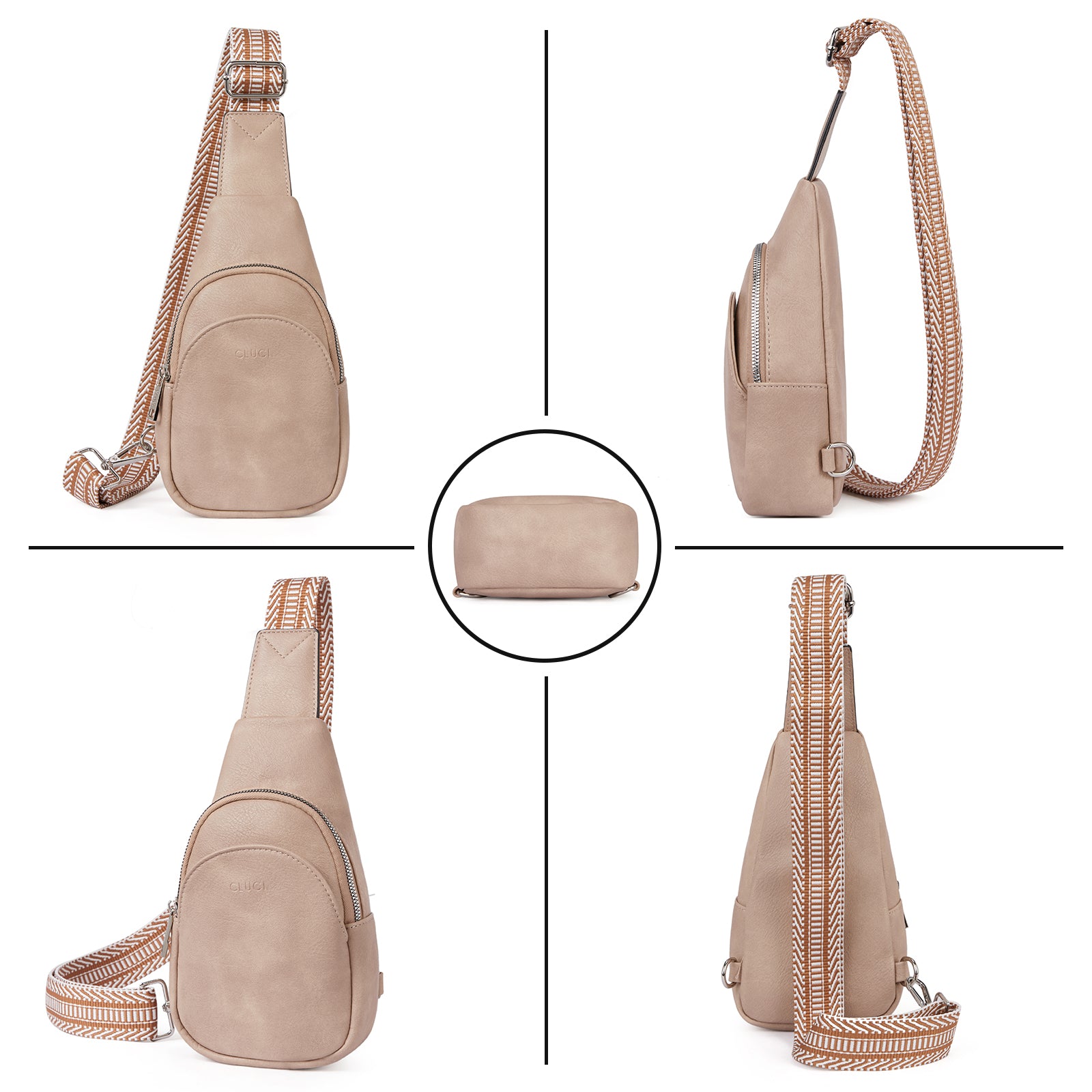 CLUCI Faux Leather Small Sling Bag Fashion Waist Packs with Guitar Strap for Women's Fanny Packs
