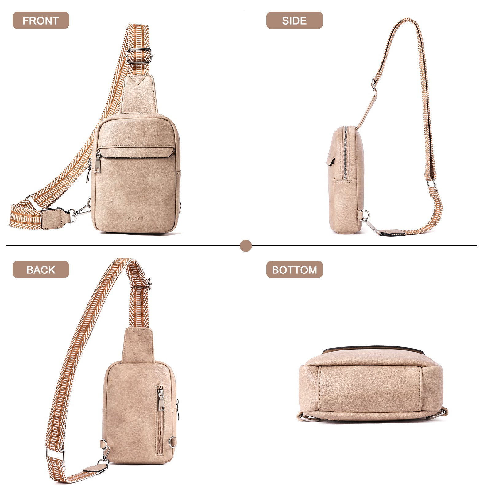 CLUCI Small Sling Bag Vegan Leather Crossbody Chest Bags Trendy Women's Fanny Pack