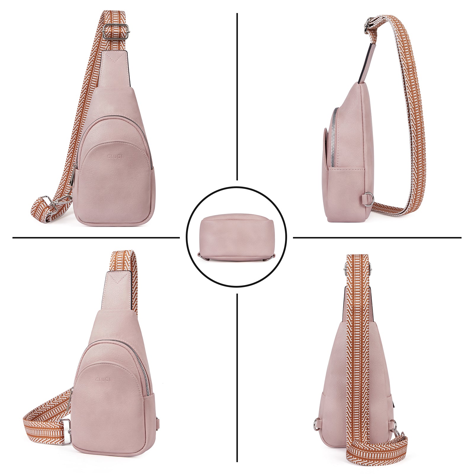 CLUCI Faux Leather Small Sling Bag Fashion Waist Packs with Guitar Strap for Women's Fanny Packs