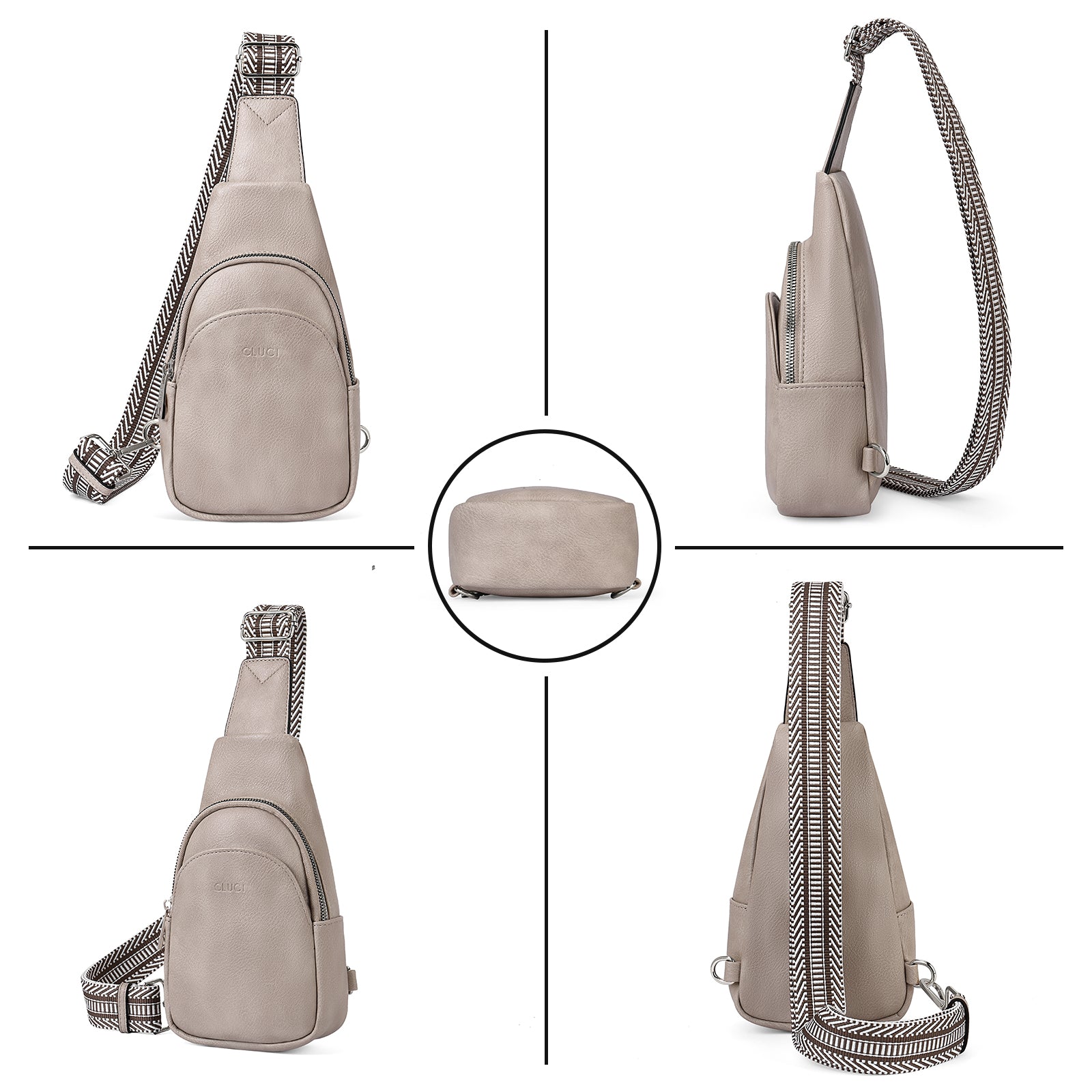 CLUCI Faux Leather Small Sling Bag Fashion Waist Packs with Guitar Strap for Women's Fanny Packs