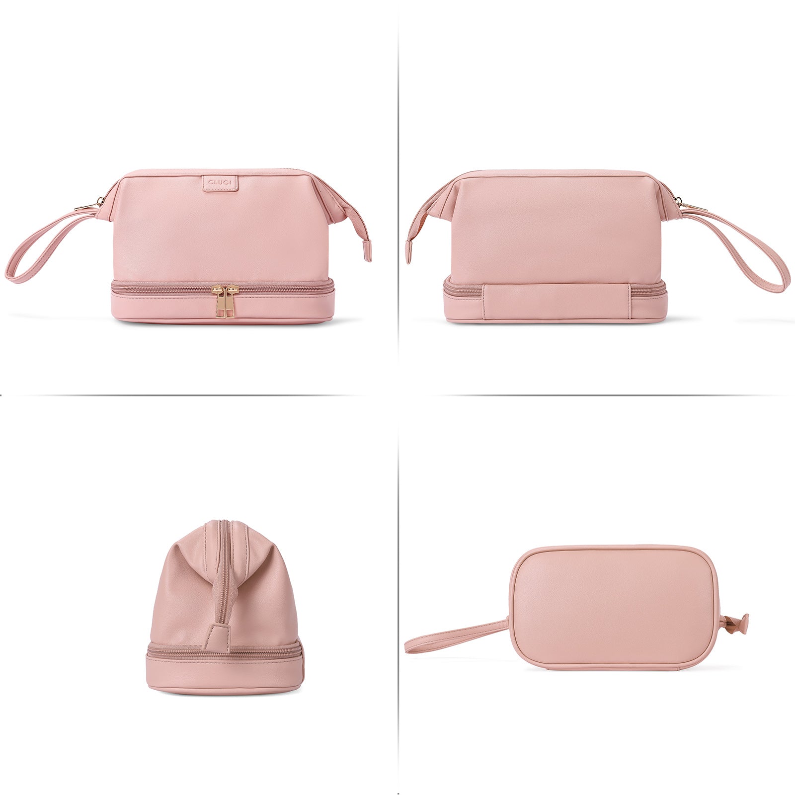 CLUCI Travel Makeup Bag Cosmetic Bag Large Capacity Makeup Bag Organizer PU Leather Water-resistant Women Double Layer Portable Cosmetic Travel Bags Traveling Toiletry Bag
