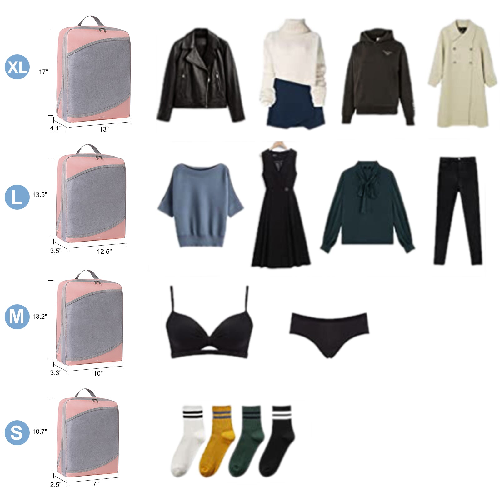 Compression Packing Cubes for Suitcase,CLUCI 4 Set Travel Essentials Organizer Bags for Luggage Travel Accessories