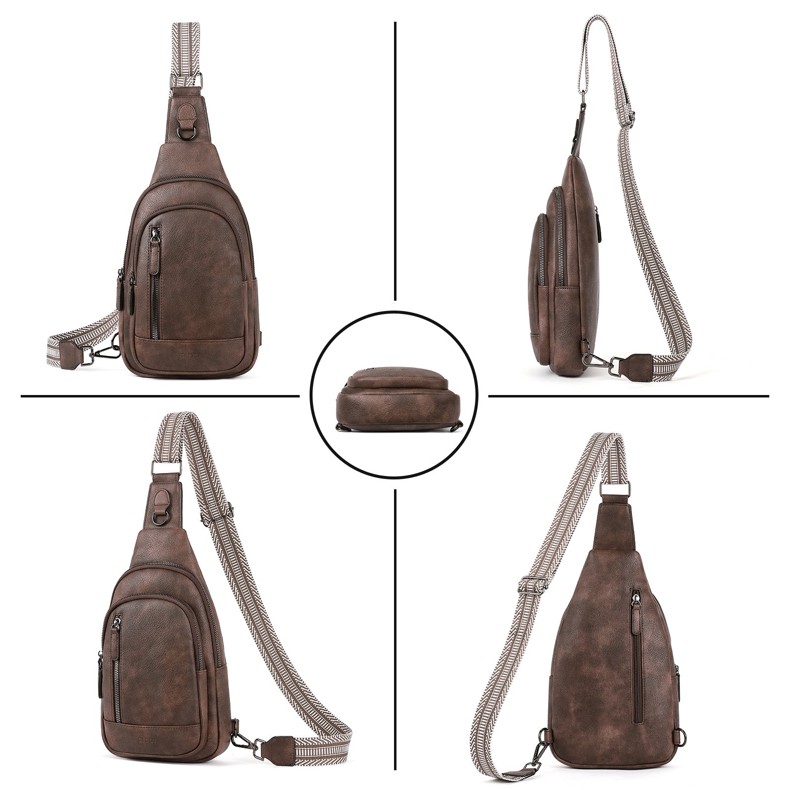 CLUCI Sling Bag for Women Crossbody Leather Large Sling Backpack Fanny Packs Chest Bag for Travel Hiking Cycling
