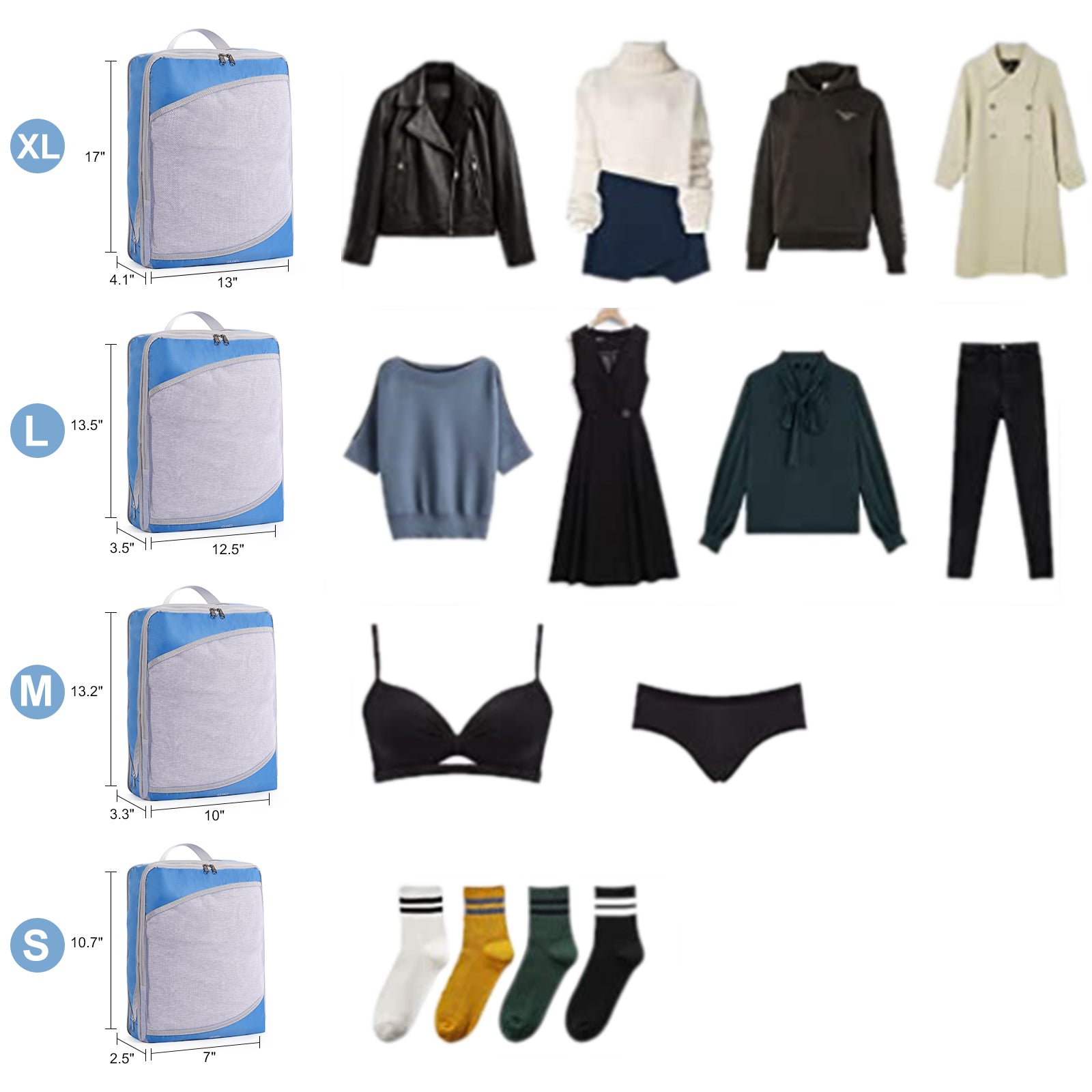 Compression Packing Cubes for Suitcase,CLUCI 4 Set Travel Essentials Organizer Bags for Luggage Travel Accessories