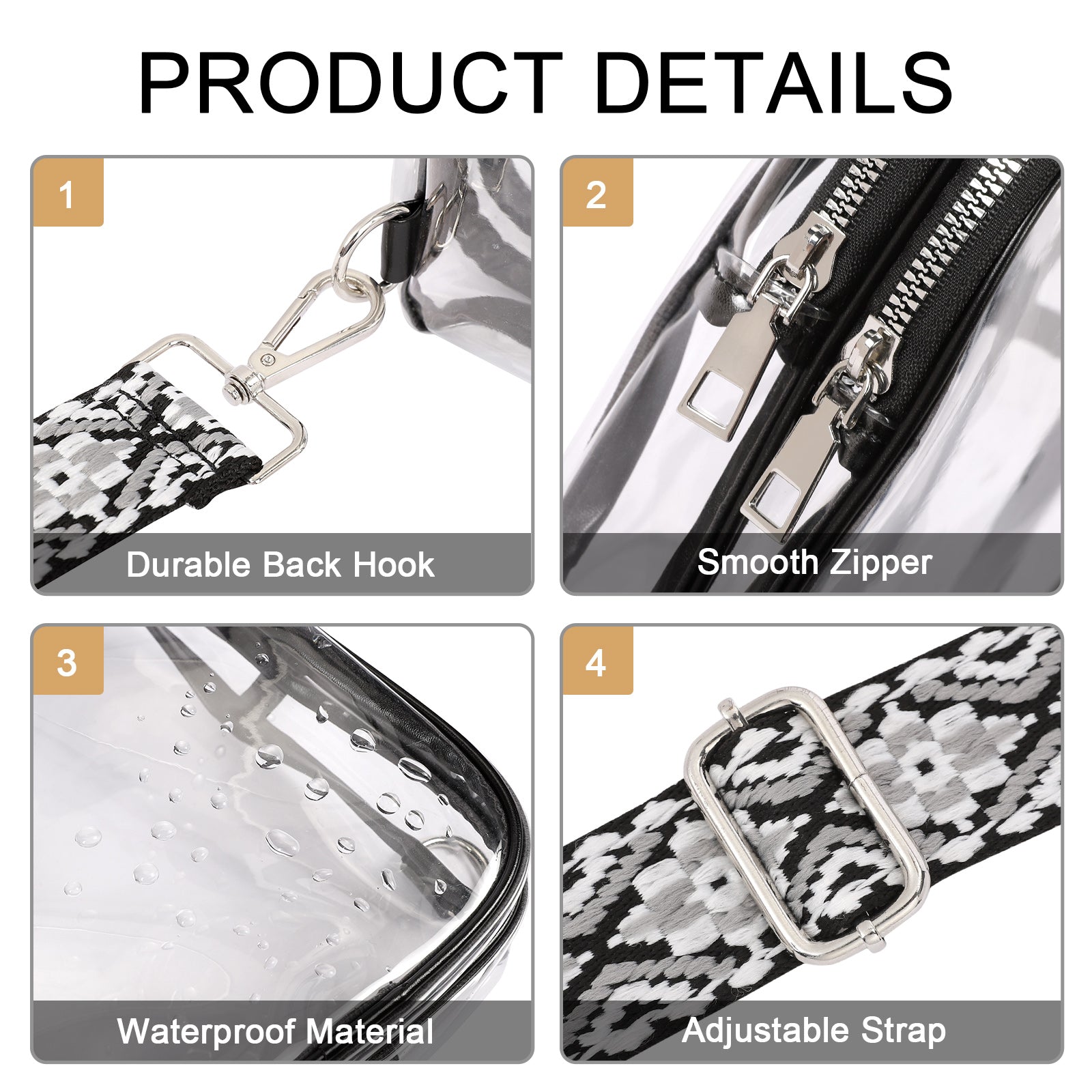 CLUCI Stadium TPU Transparent Clear Sling Bag Approved for Women with Adjustable Strap