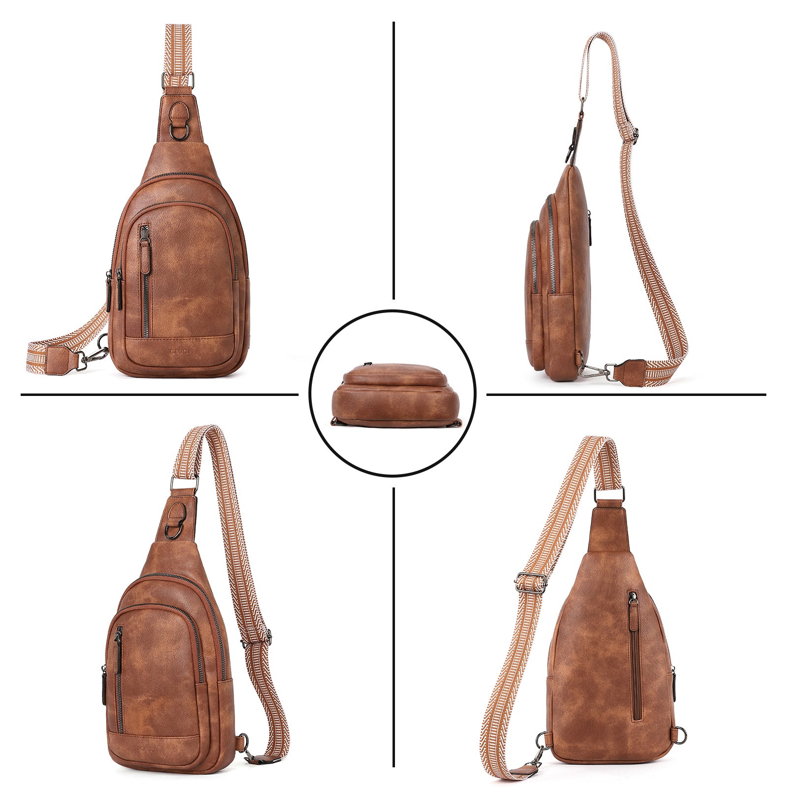 CLUCI Sling Bag for Women Crossbody Leather Large Sling Backpack Fanny Packs Chest Bag for Travel Hiking Cycling
