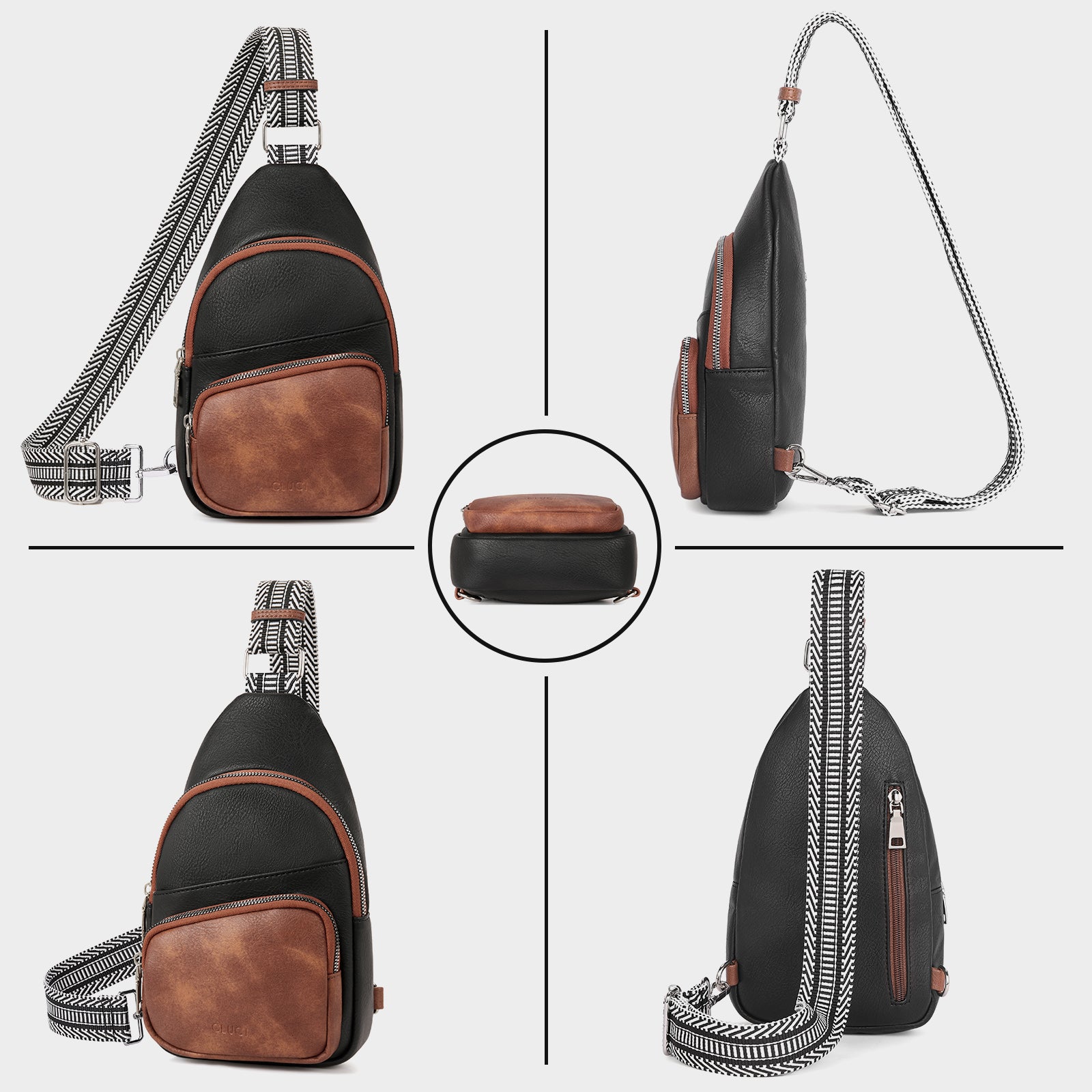 CLUCI Vegan Leather Sling Bag for Women Fanny Pack Crossbody Bags Chest Bag With Guitar Strap
