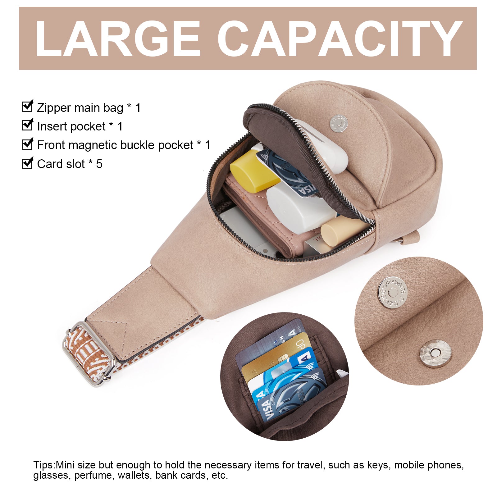 CLUCI Faux Leather Small Sling Bag Fashion Waist Packs with Guitar Strap for Women's Fanny Packs