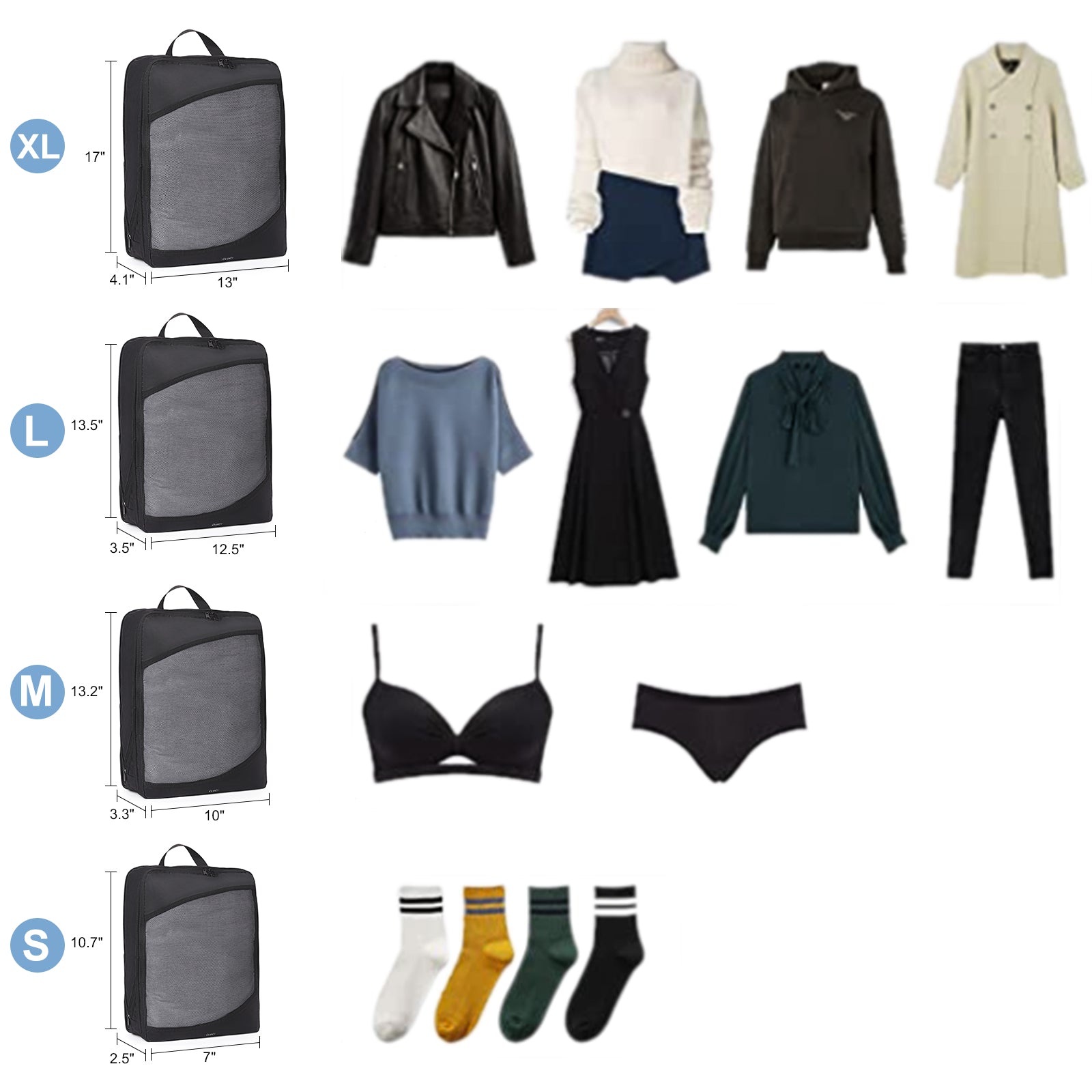 Compression Packing Cubes for Suitcase,CLUCI 4 Set Travel Essentials Organizer Bags for Luggage Travel Accessories