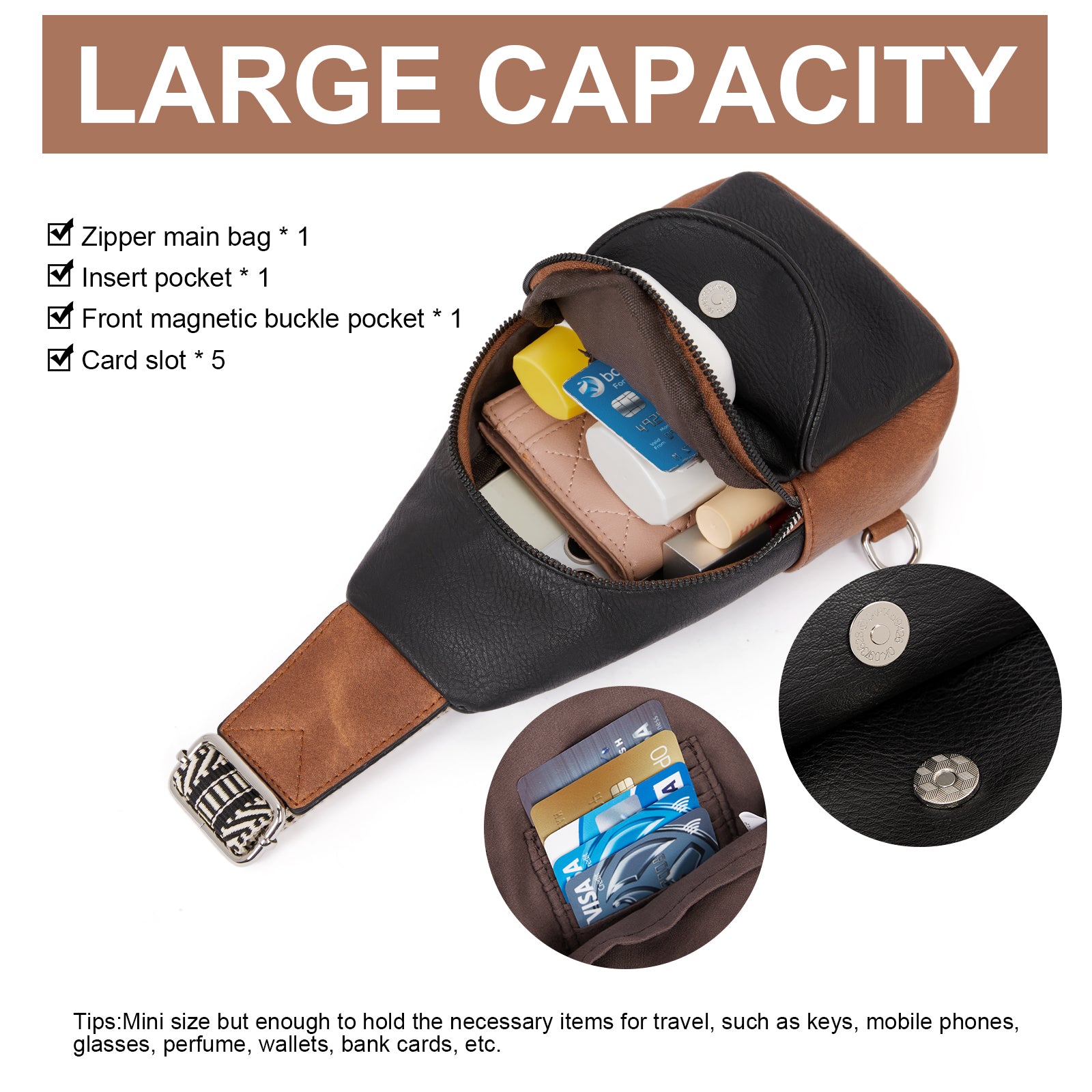 CLUCI Faux Leather Small Sling Bag Fashion Waist Packs with Guitar Strap for Women's Fanny Packs
