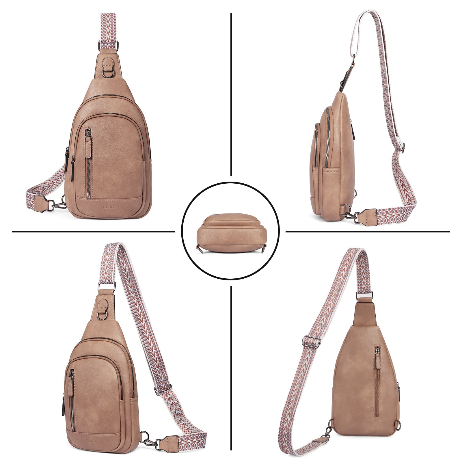 CLUCI Sling Bag for Women Crossbody Leather Large Sling Backpack Fanny Packs Chest Bag for Travel Hiking Cycling