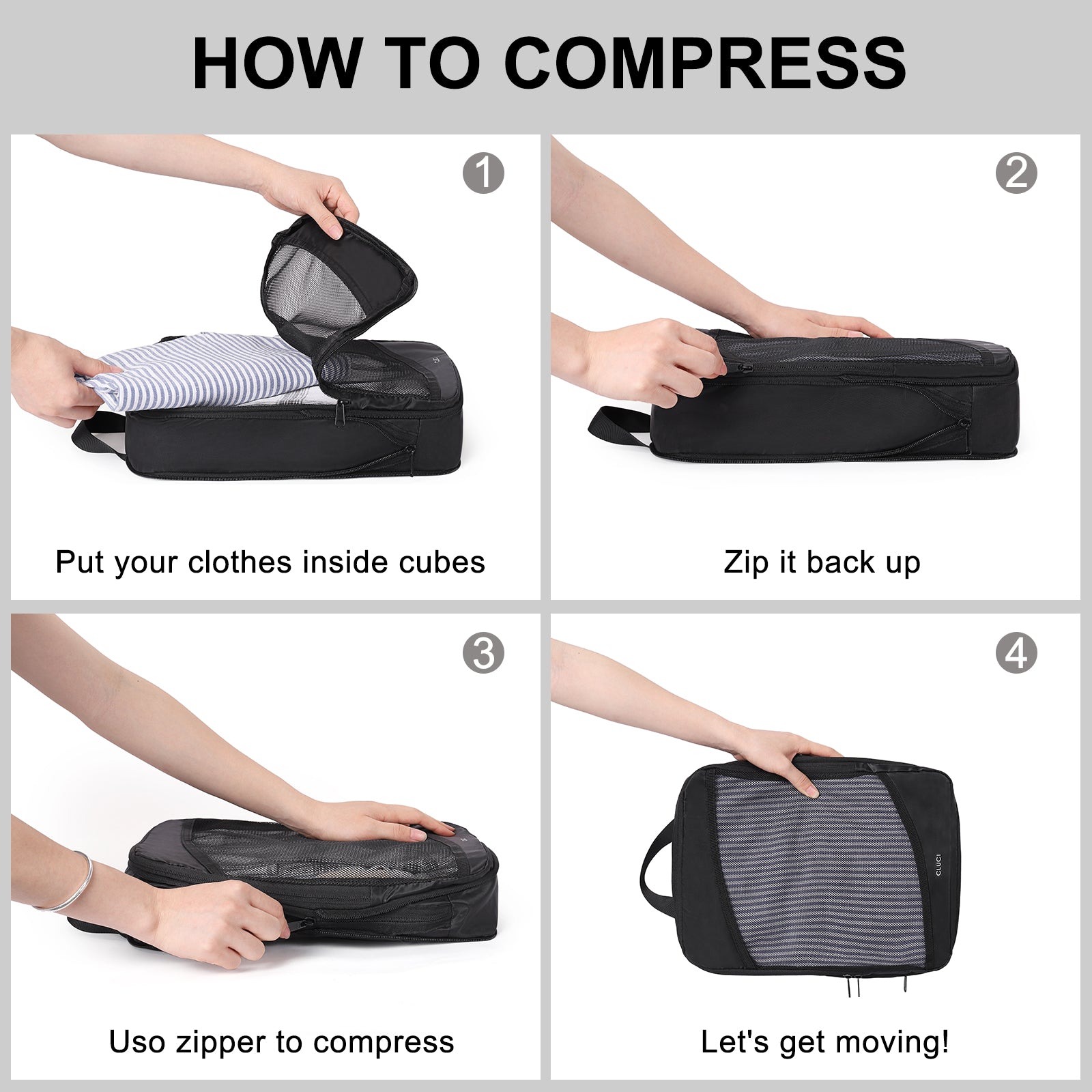 Compression Packing Cubes for Suitcase,CLUCI 4 Set Travel Essentials Organizer Bags for Luggage Travel Accessories