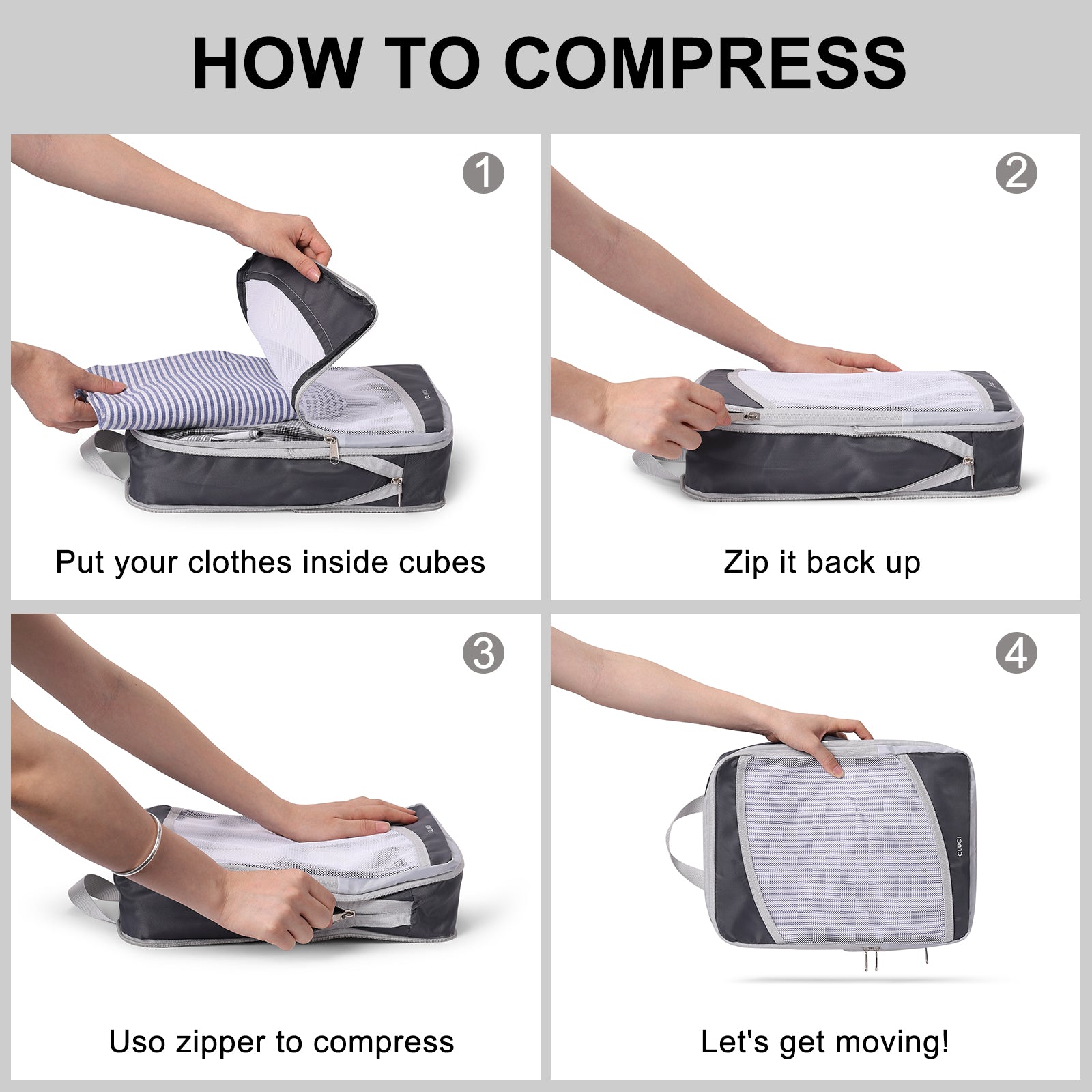Compression Packing Cubes for Suitcase,CLUCI 4 Set Travel Essentials Organizer Bags for Luggage Travel Accessories
