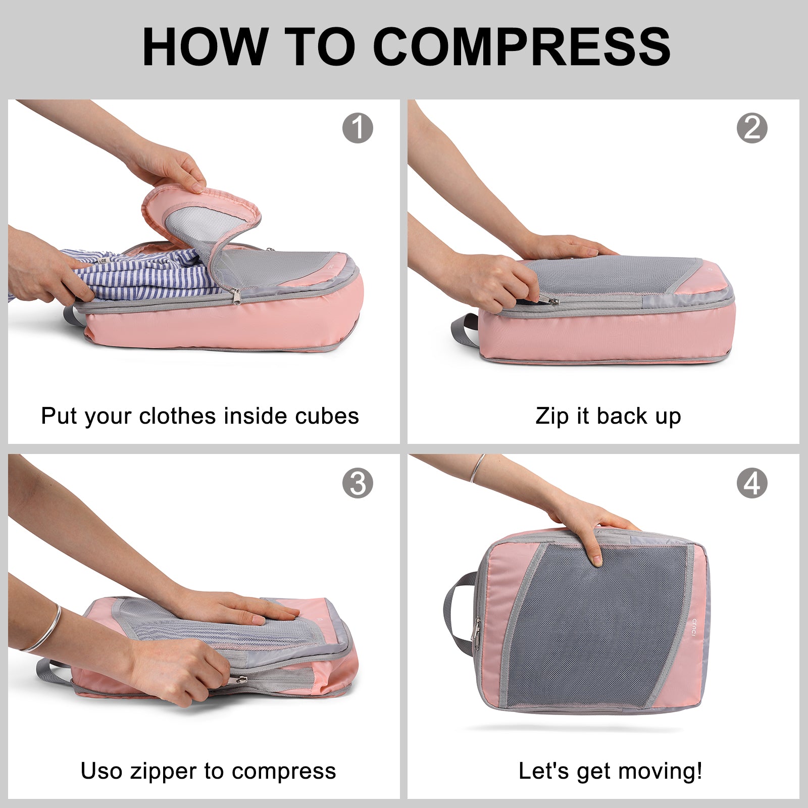 4 Set Compression Packing Cubes for Travel