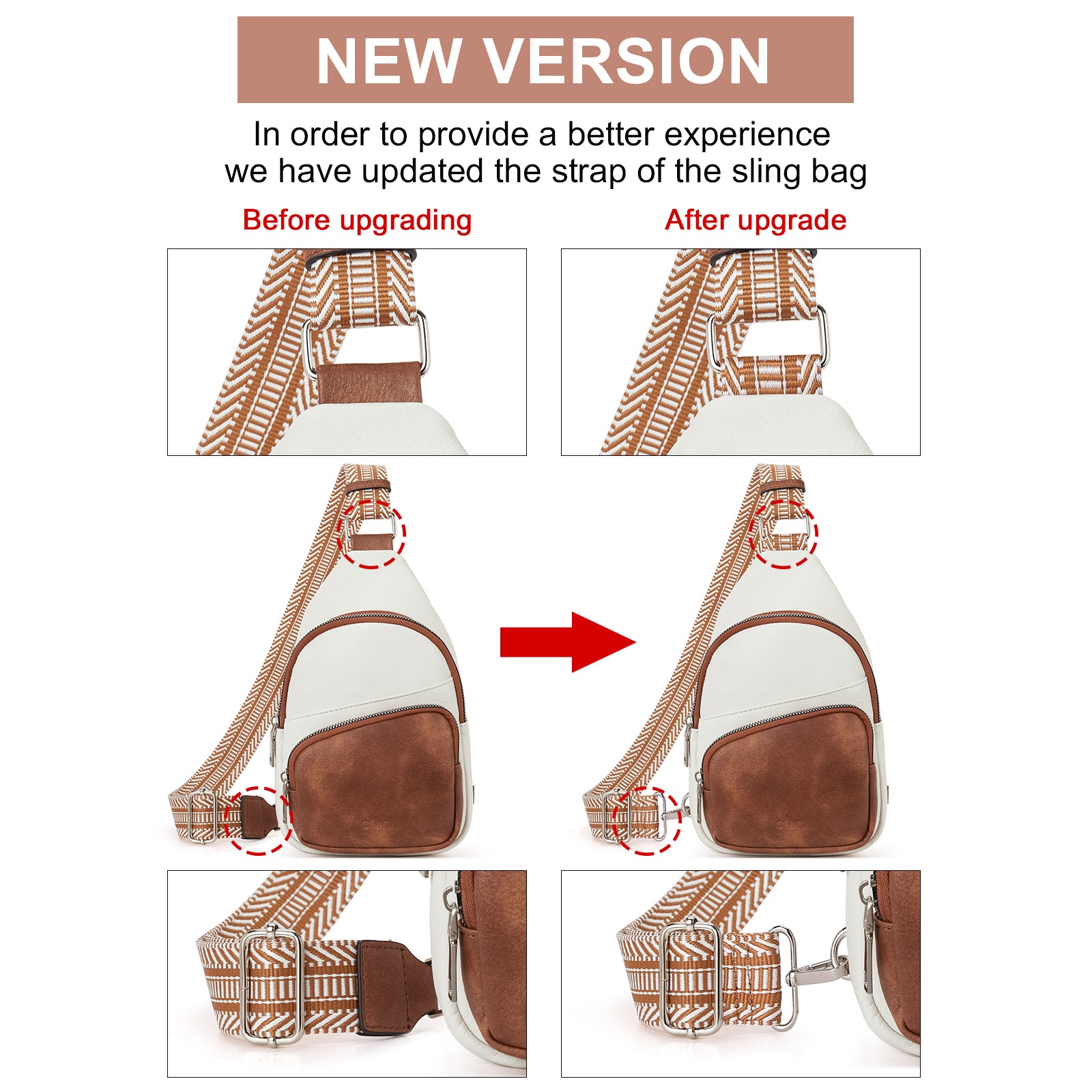 CLUCI Vegan Leather Sling Bag for Women Fanny Pack Crossbody Bags Chest Bag With Guitar Strap