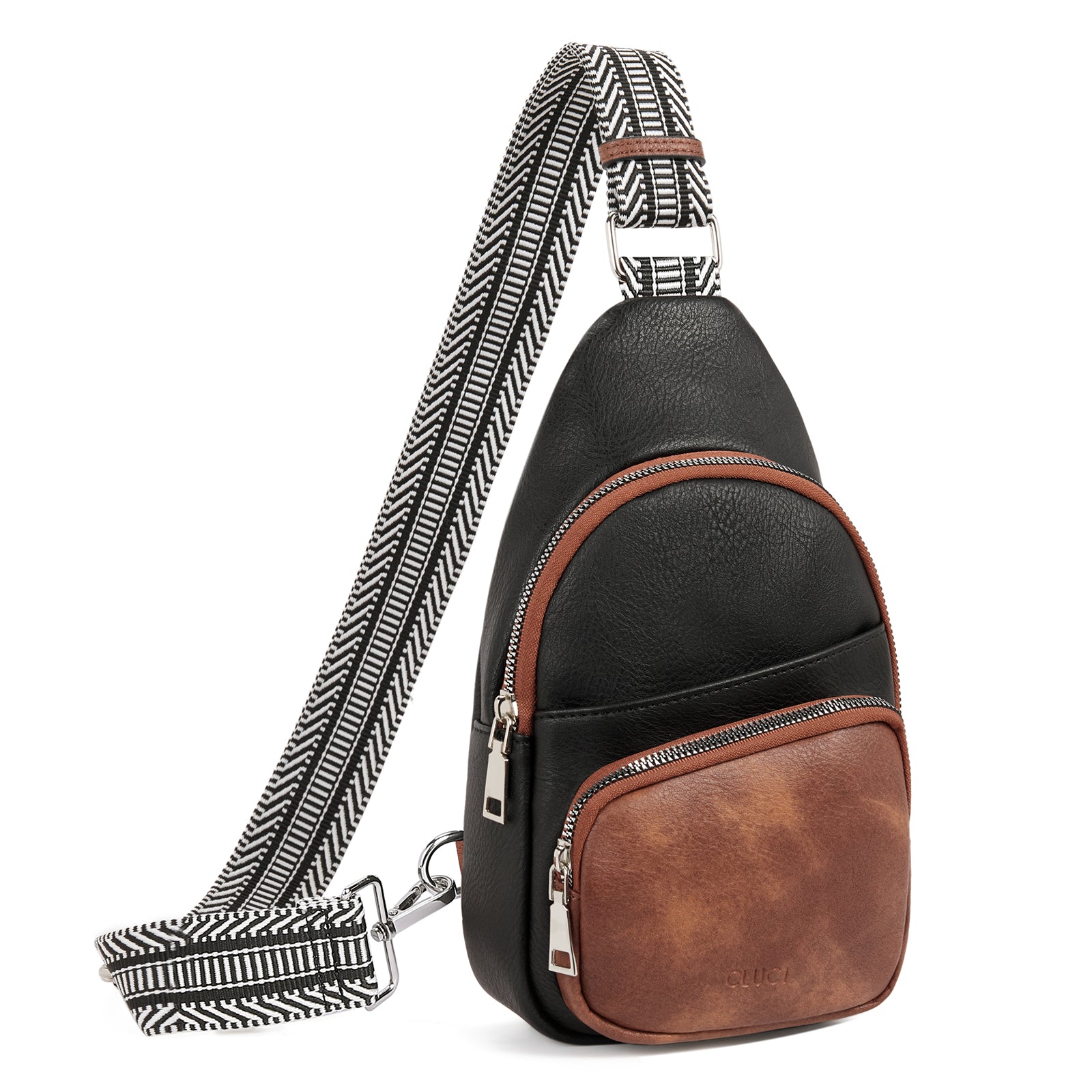 CLUCI Vegan Leather Sling Bag for Women Fanny Pack Crossbody Bags Chest Bag With Guitar Strap