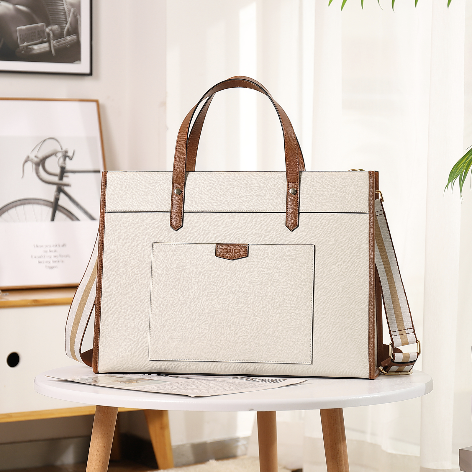 CLUCI Laptop Tote Bag for women 15.6 inch Computer Briefcase Leather Work Shoulder Bags Handbag for Office,School,Travel