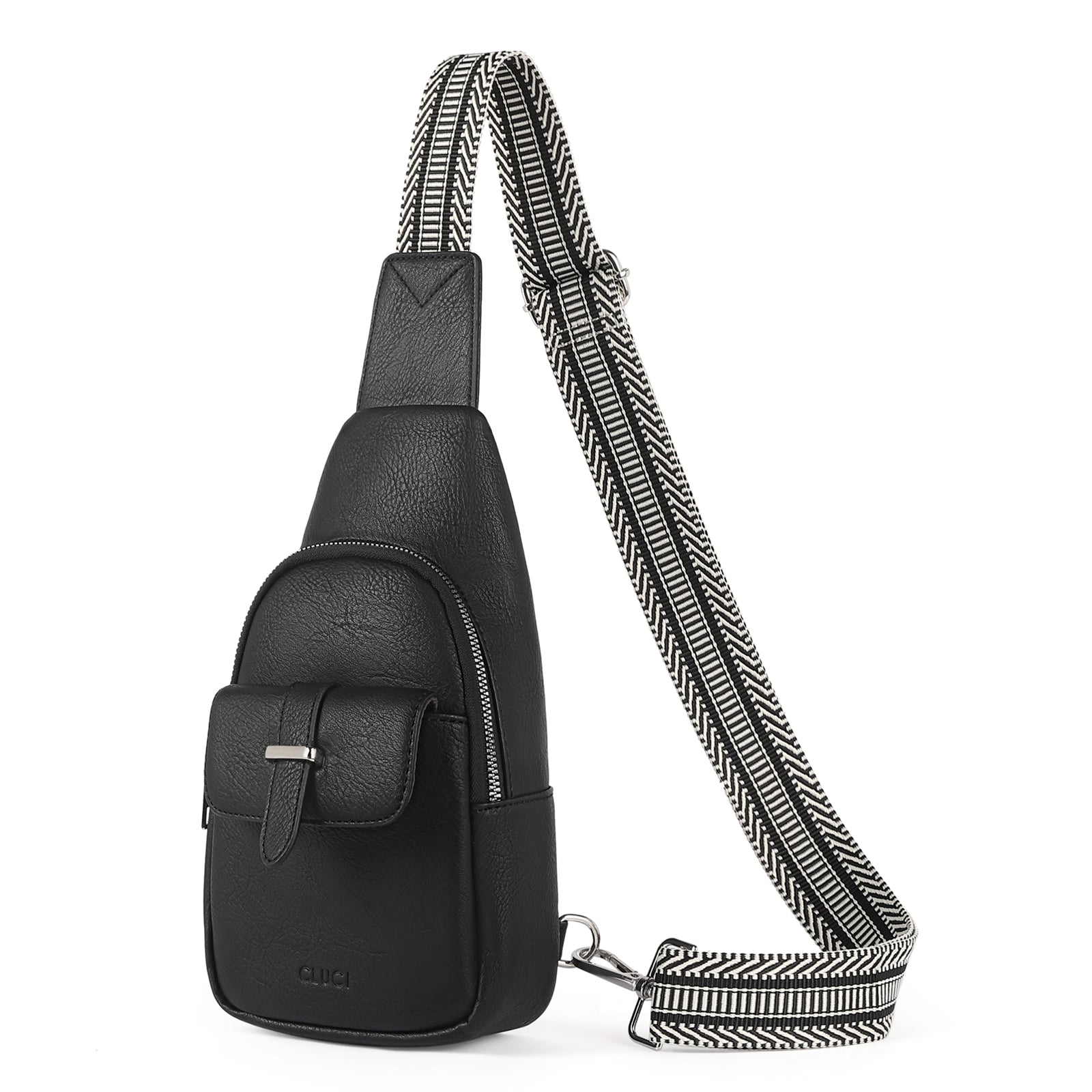 CLUCI Small Faux Leather Sling Bag Fashion Waist Packs with Guitar Strap for Women