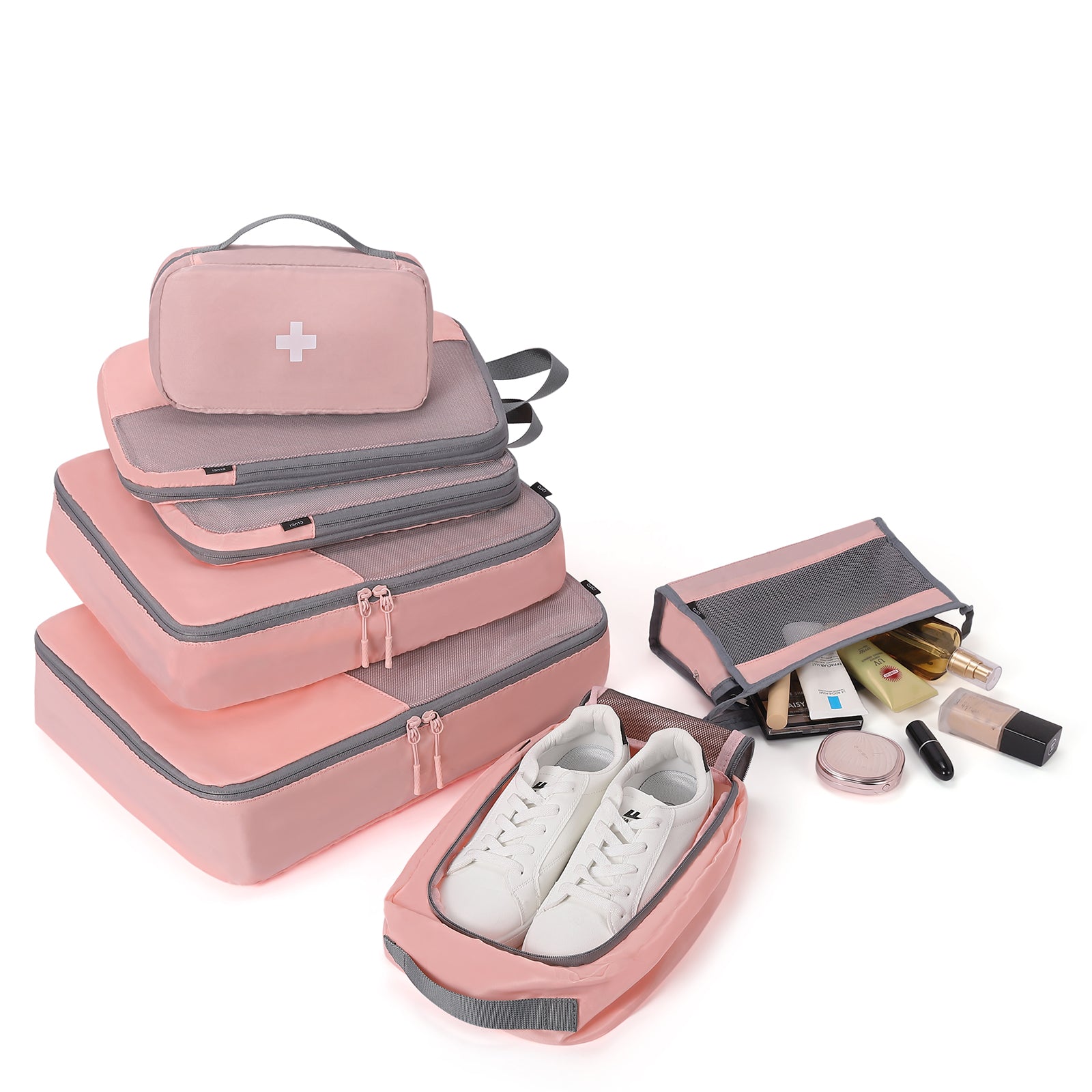 CLUCI Ultralight Packing Cubes 7 Set,Travel Essentials include 2 Compression Packing Cubes for Suitcase 2 Packing Organizers With 1 Shoe Bag,1makeup bag and 1 Medicine bag
