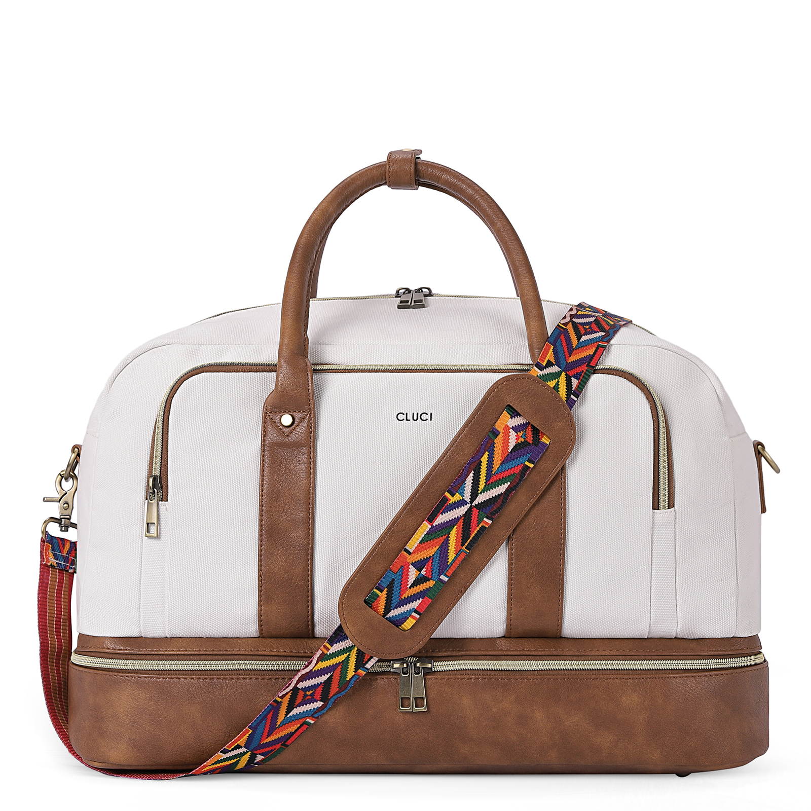 CLUCI Weekender Bags for Women Travel Carry On Bags Overnight Bag with Shoe Compartment Beige with Brown