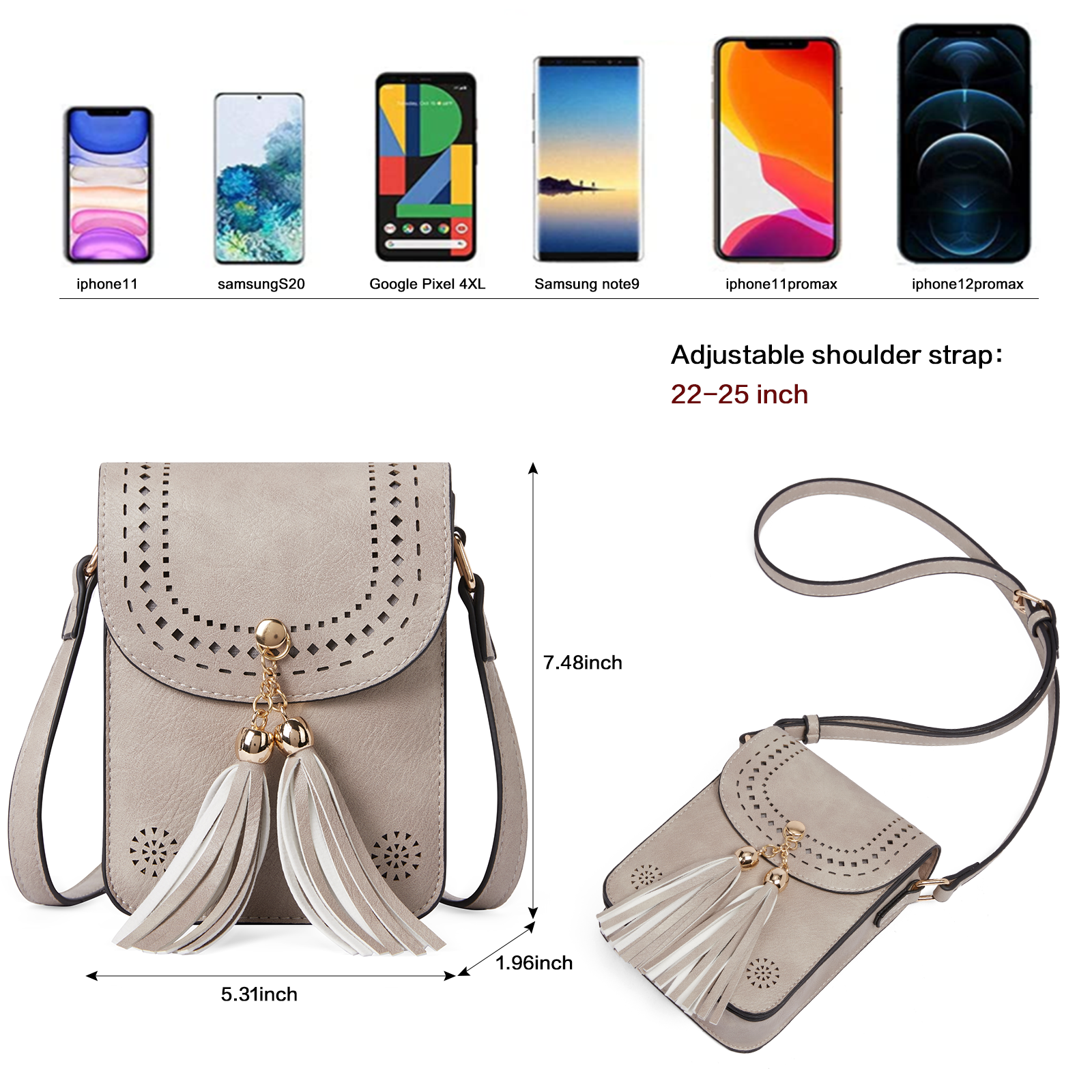 CLUCI Small Crossbody Bags for Women Trendy, Vegan Leather Cell Phone Purse Wallet with Tassel and Adjustable Strap