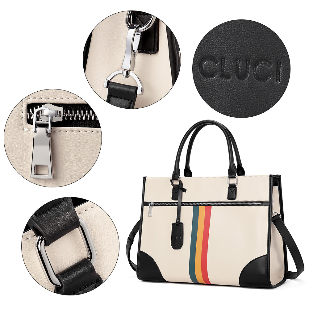 CLUCI Womens Briefcase Oil Wax Leather 15.6 Inch Laptop Business Vintage Ladies Large Capacity Shoulder Bag Black