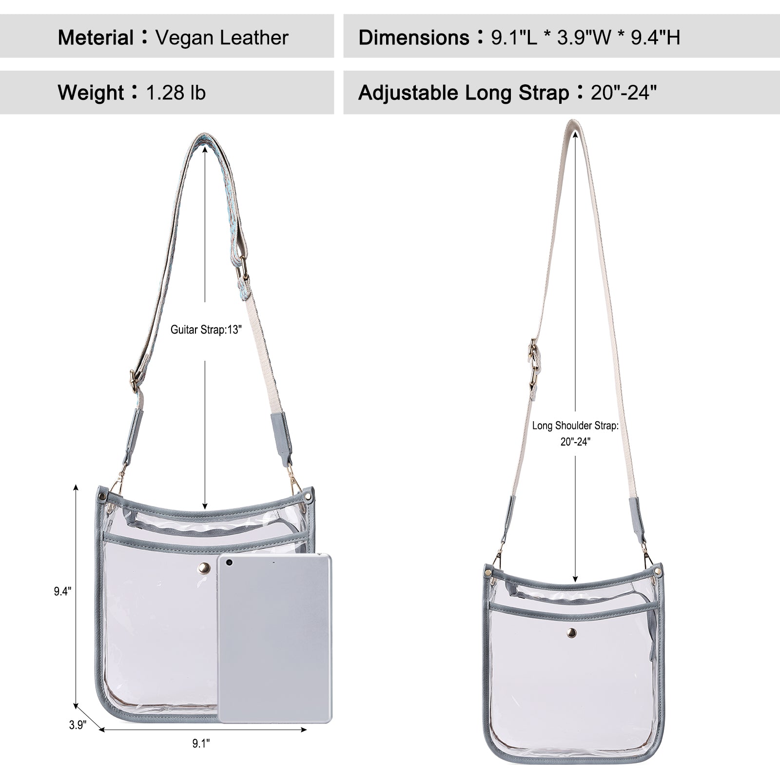 Clear Crossbody Purse Bag Stadium Approved For Women With Two Straps