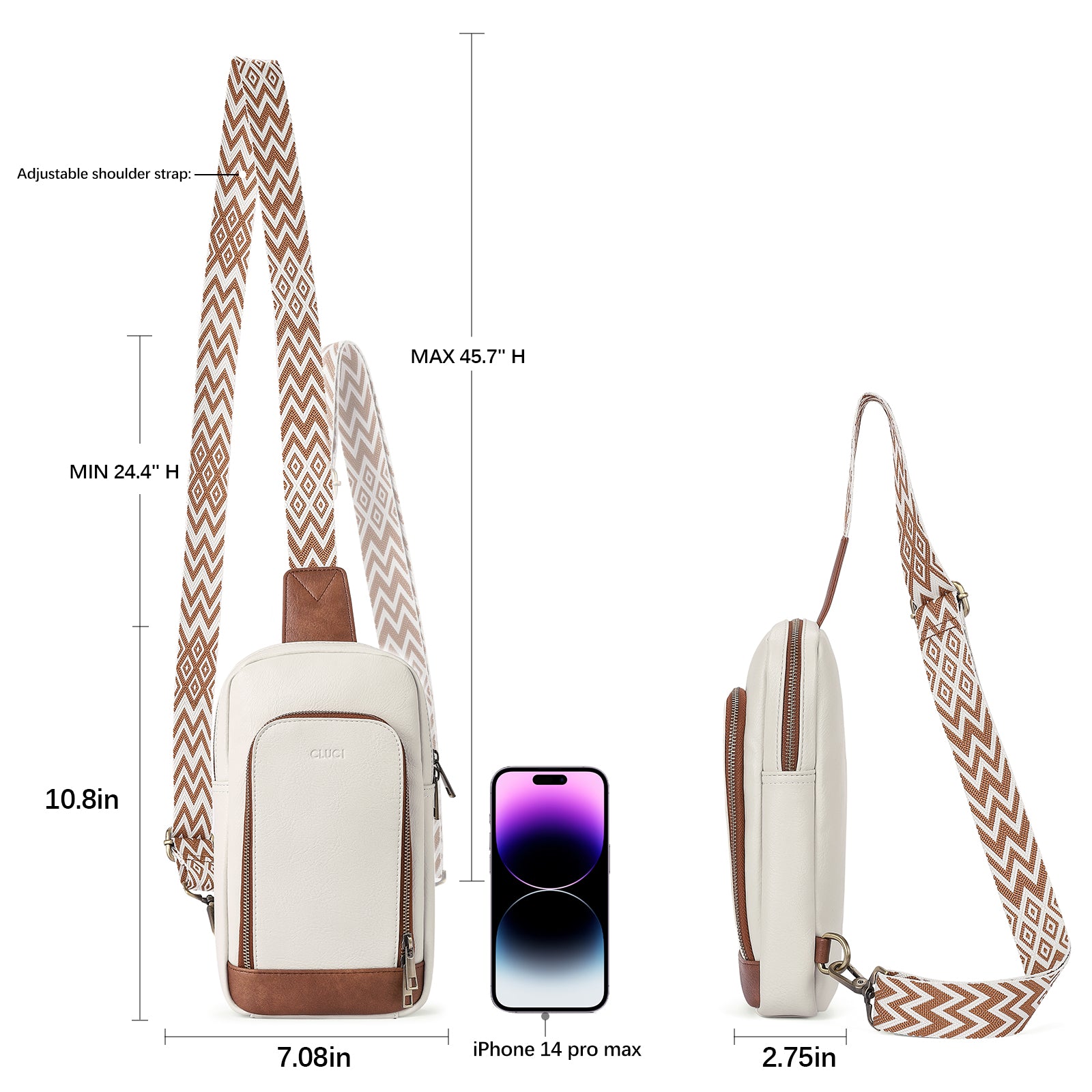 CLUCI Large PU Leather Crossbody Sling Bag for Women Travel Hiking Cycling