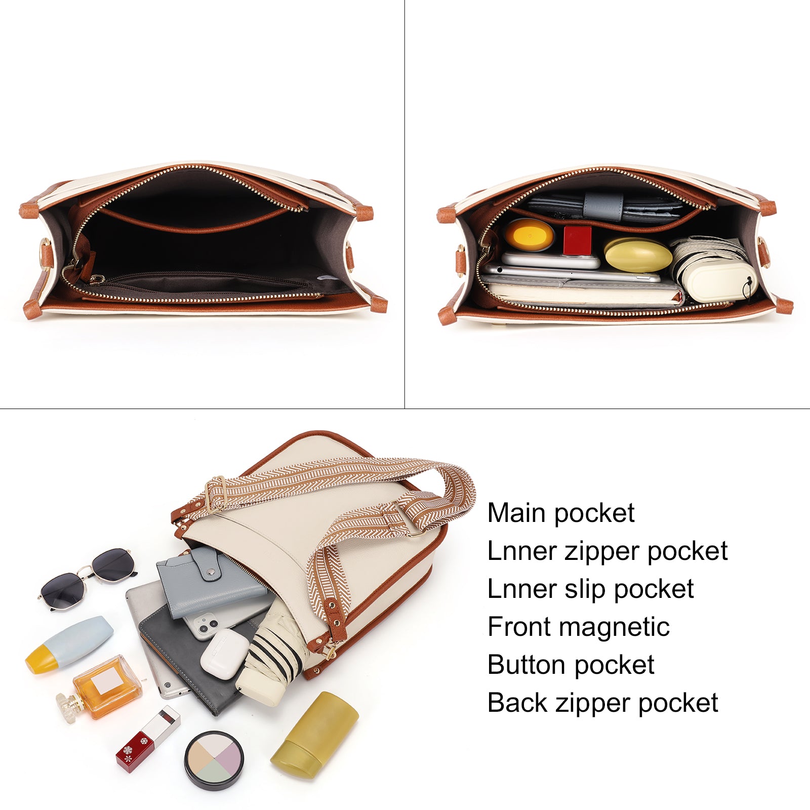 Stylish 2pcs Medium Hobo handbag and Crossbody Bag with 2 Adjust Guitar Strap