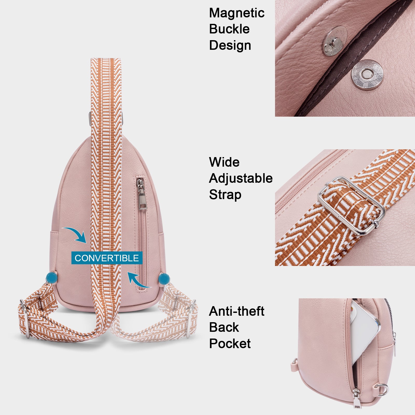 CLUCI Vegan Leather Sling Bag for Women Fanny Pack Crossbody Bags Chest Bag With Guitar Strap